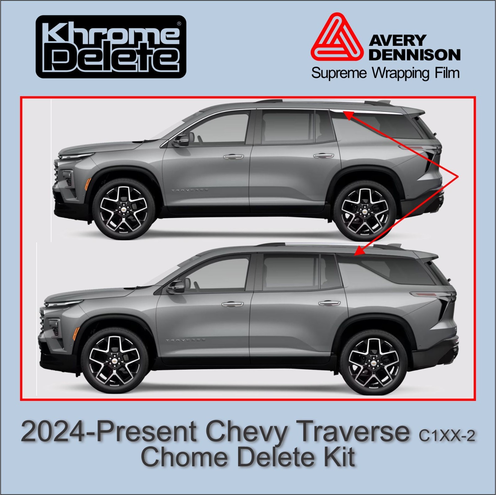 2024–2027 Chevy Traverse Chrome Trim Overlay (Glossy Black)