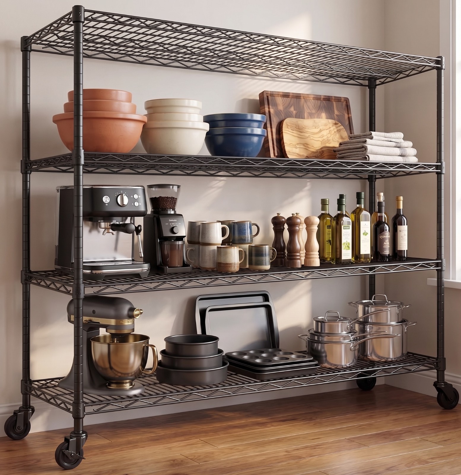 4 Tier Heavy Duty Large Wire Shelving Unit NSF Metal Shelf Rack Shelving Kitchen