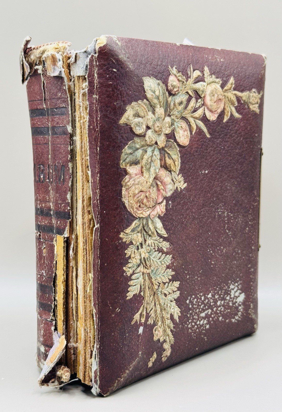 Antique Family Photo Album Floral Design Felt Covered Primitive Antique Family Photo Album Floral Design Felt Covered Primitive
