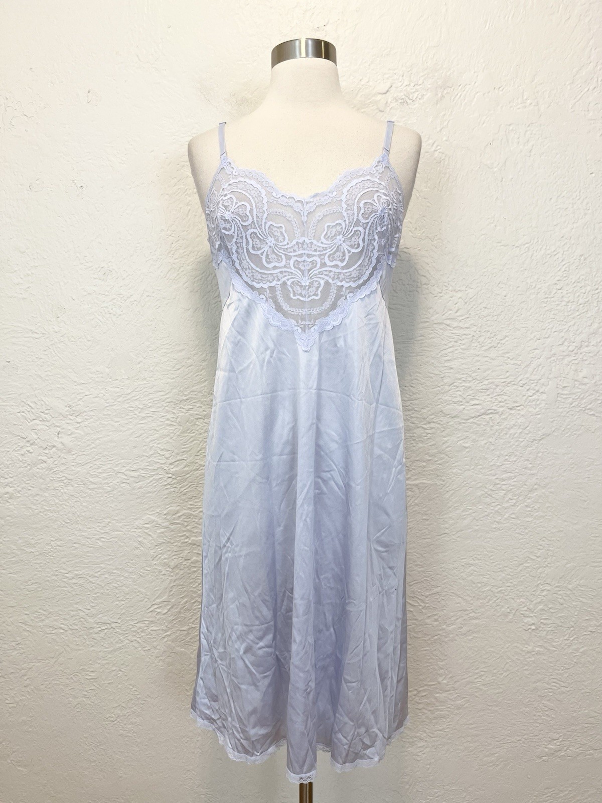 Vintage Slip Dress Chemise Pastel Periwinkle Blue Satin Fairy Coquette Small S