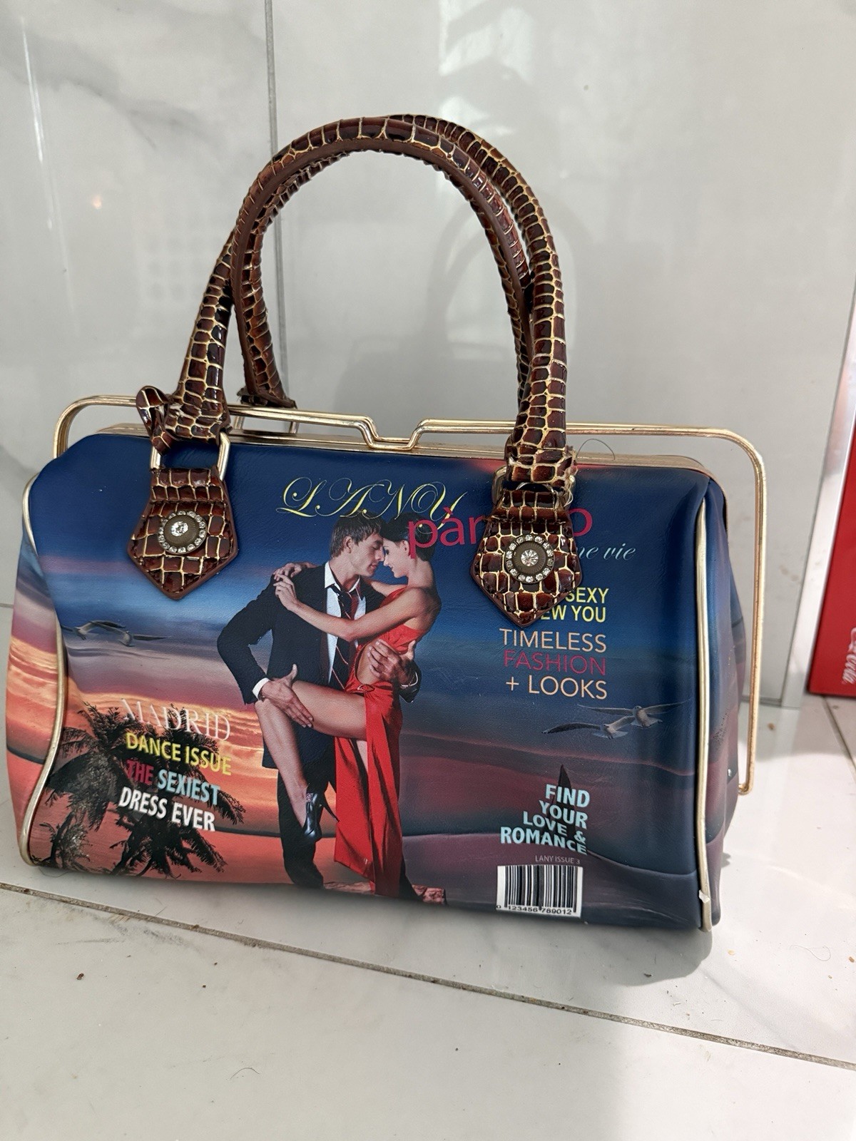 LANY Paris Fashion Handbag – Magazine Print Satchel Purse