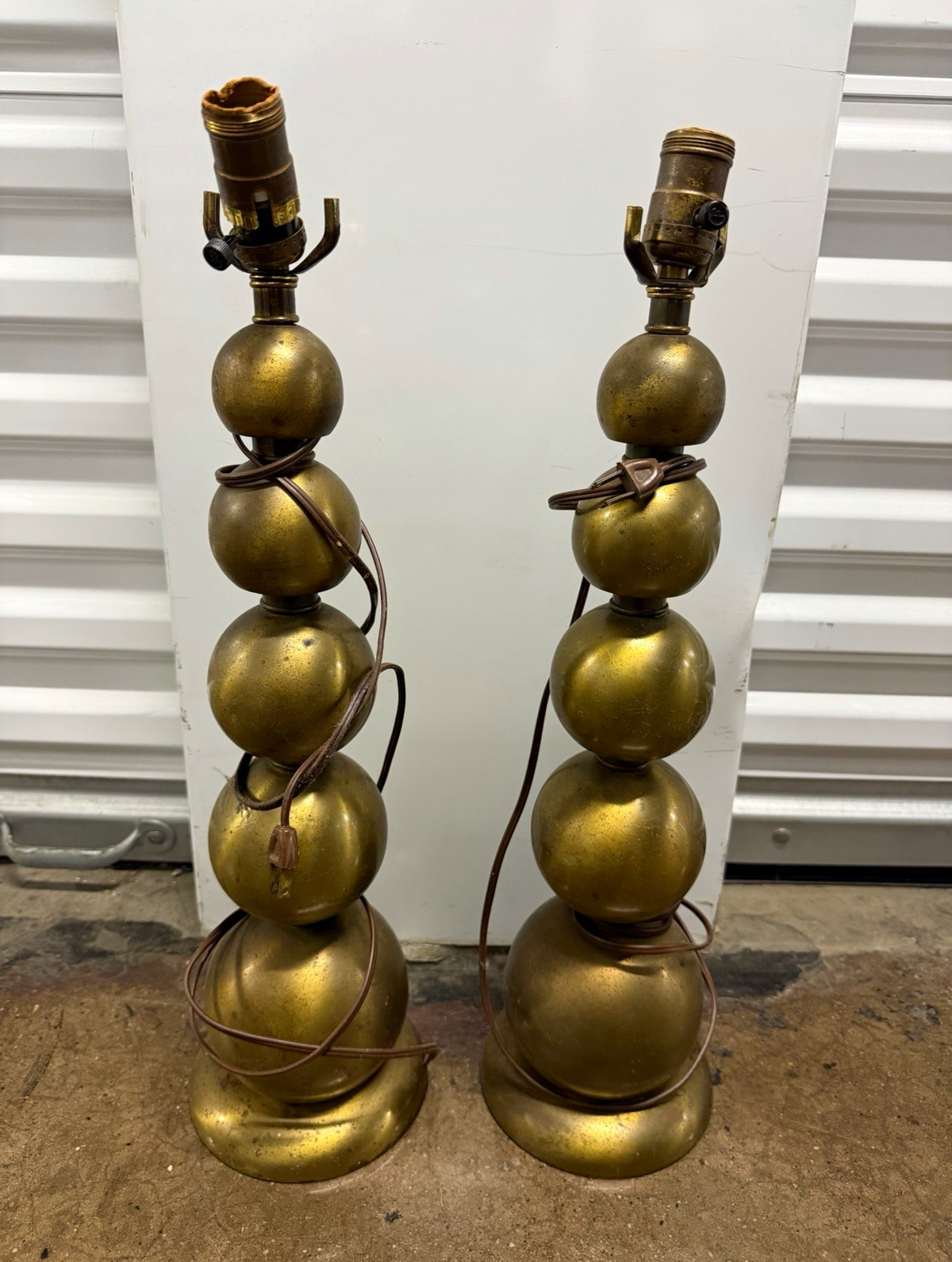 Vintage MCM Stacked Ball Brass Table Lamps Corded Mid Century Modern Working