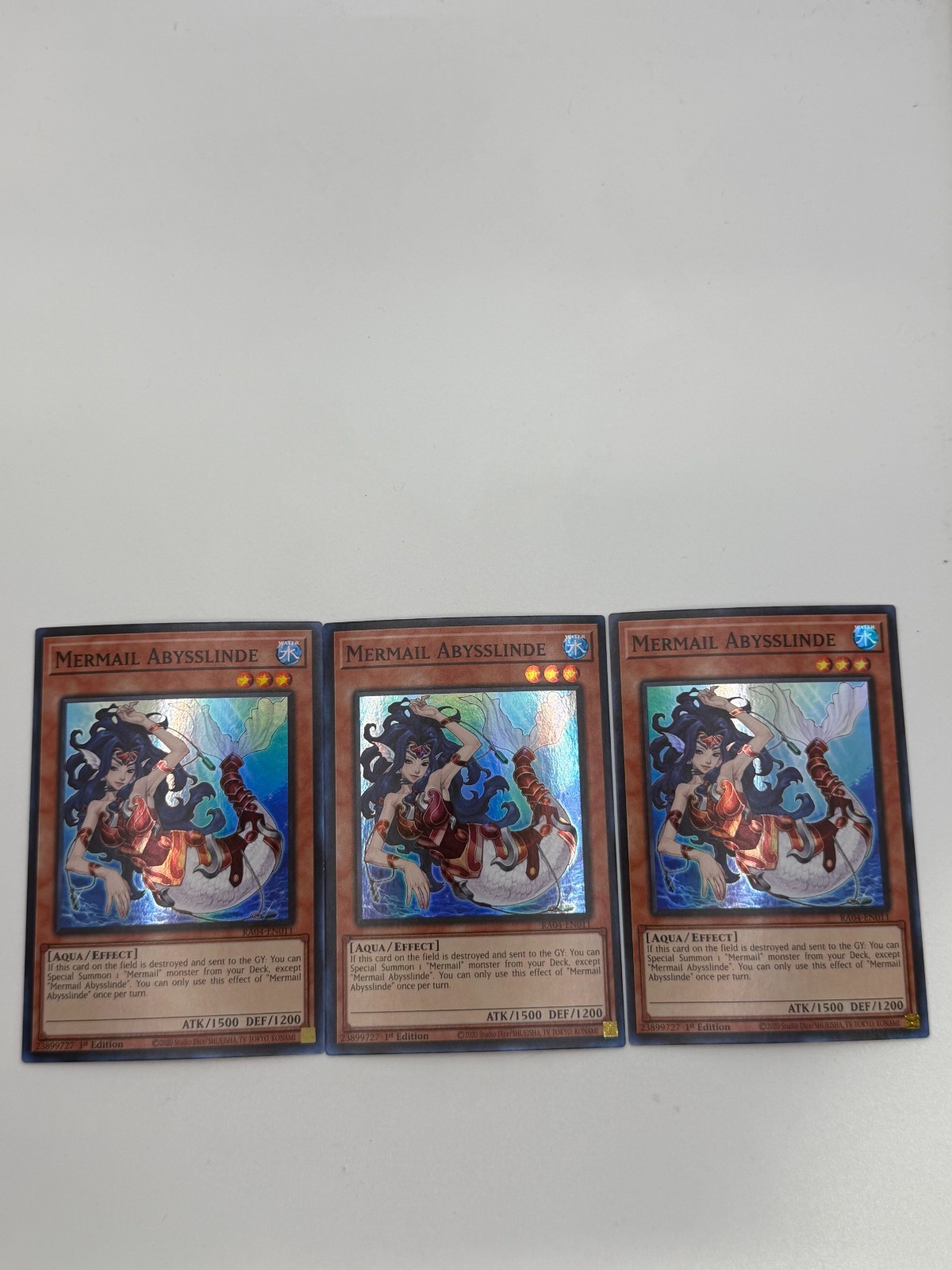 YUGIOH: 3x Mermail Abysslinde Super Rare NM RA04-EN011