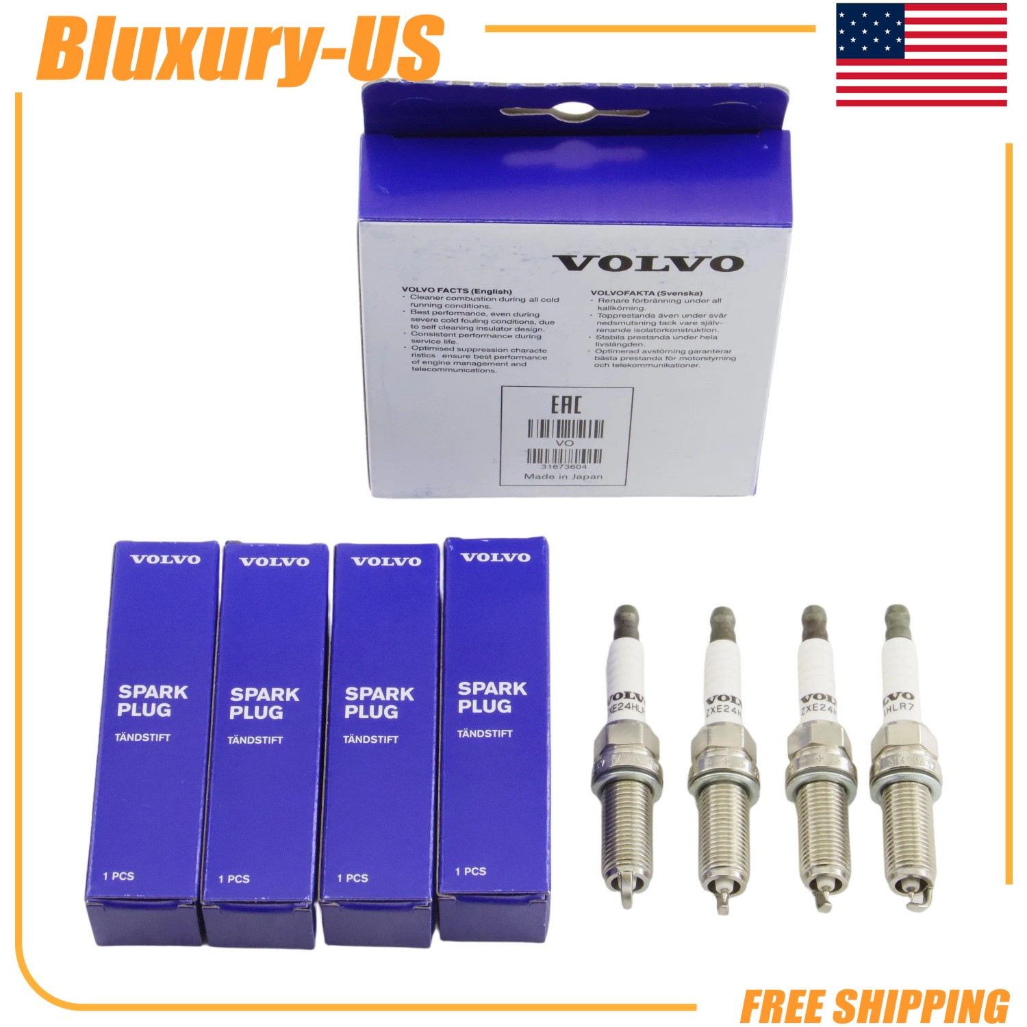 Genuine Volvo Spark Plug Set (4) 32290011 31673604 OE OEM