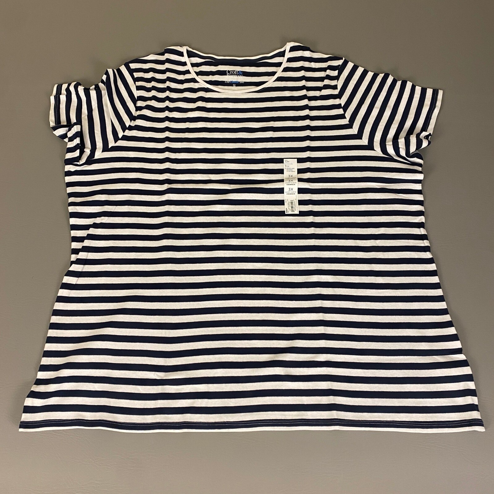Croft & Barrow Classic Tee Striped Crewneck Top 3X Blue White Short Sleeve NWT