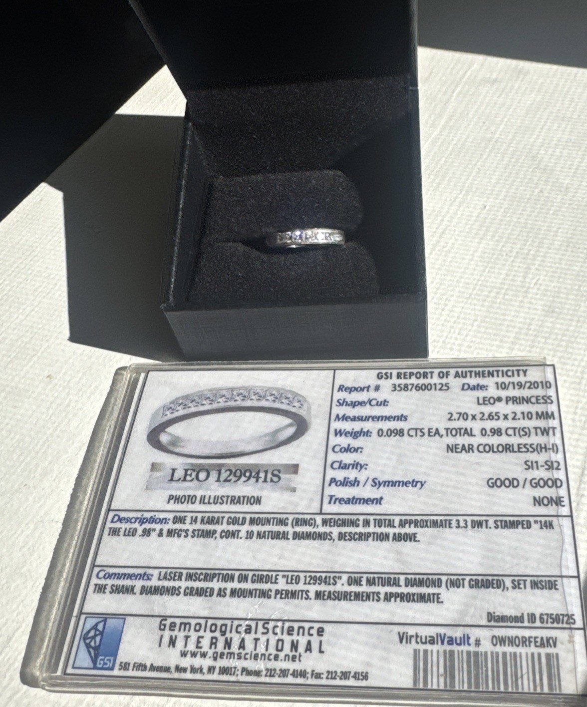 Leo Diamond Ring 0.98 CTW Natural Princess Diamonds 14K White Gold Size 5.5 GSI