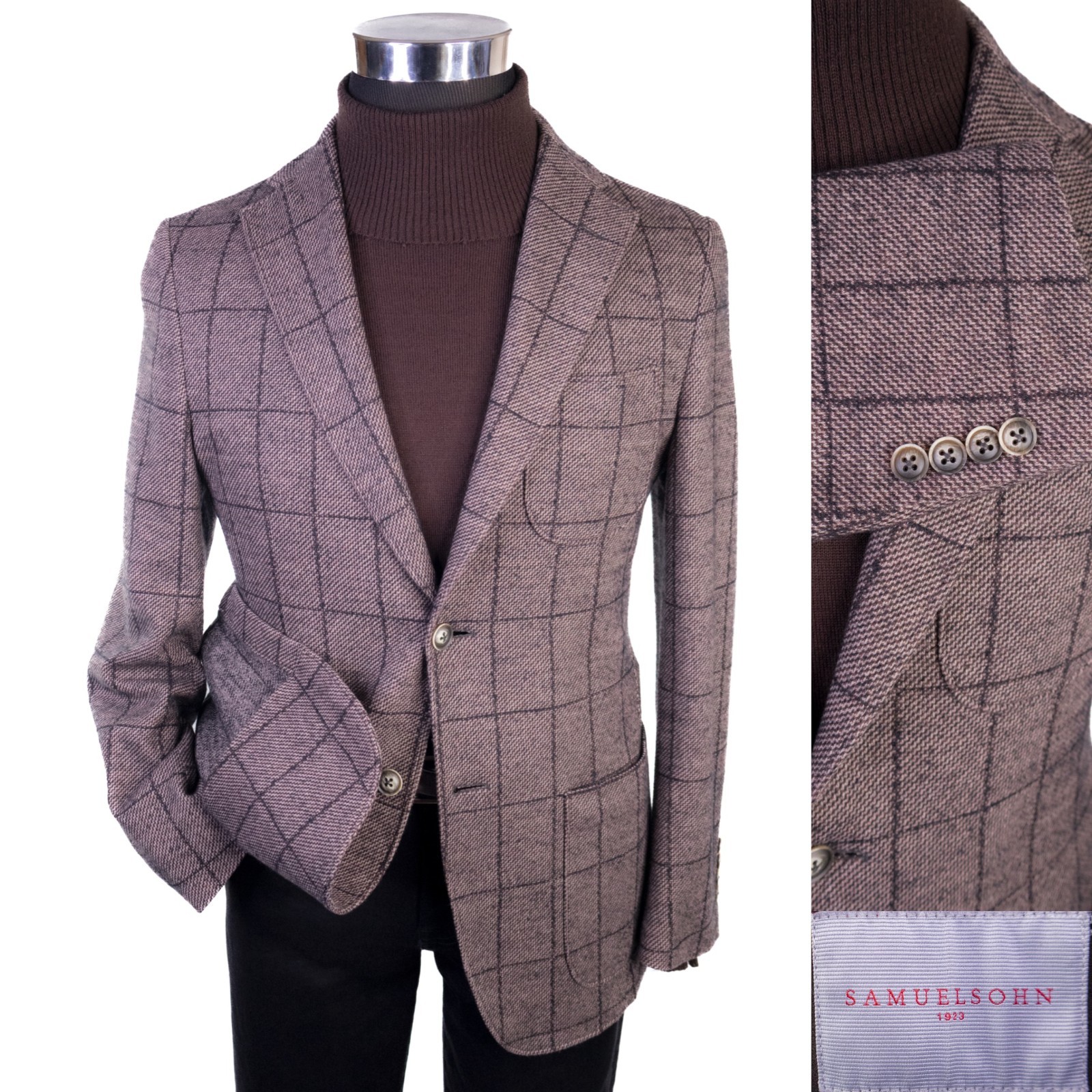 Samuelsohn Blazer Sport Coat Sz 40R Knit Wool/Cotton Blend Check 2-Button Jacket