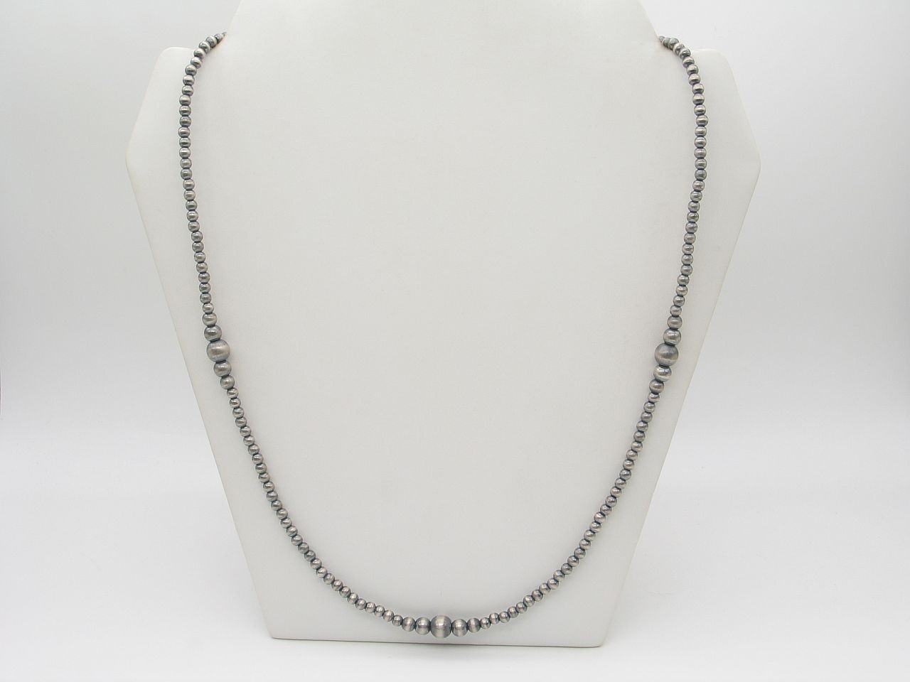 Navajo Sterling Silver 4mm-8mm Bead Necklace 30” Adjustable