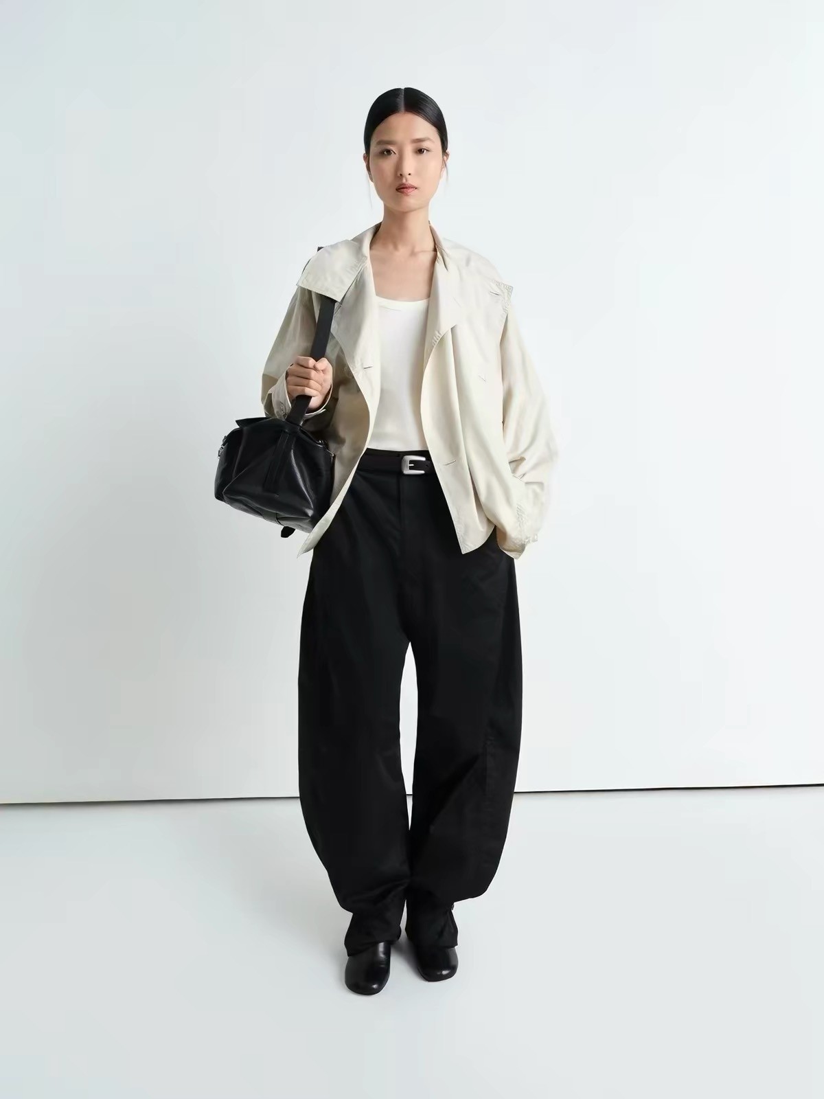 LEMAIRE French style double breasted drawstring lapel short windbreaker jacket