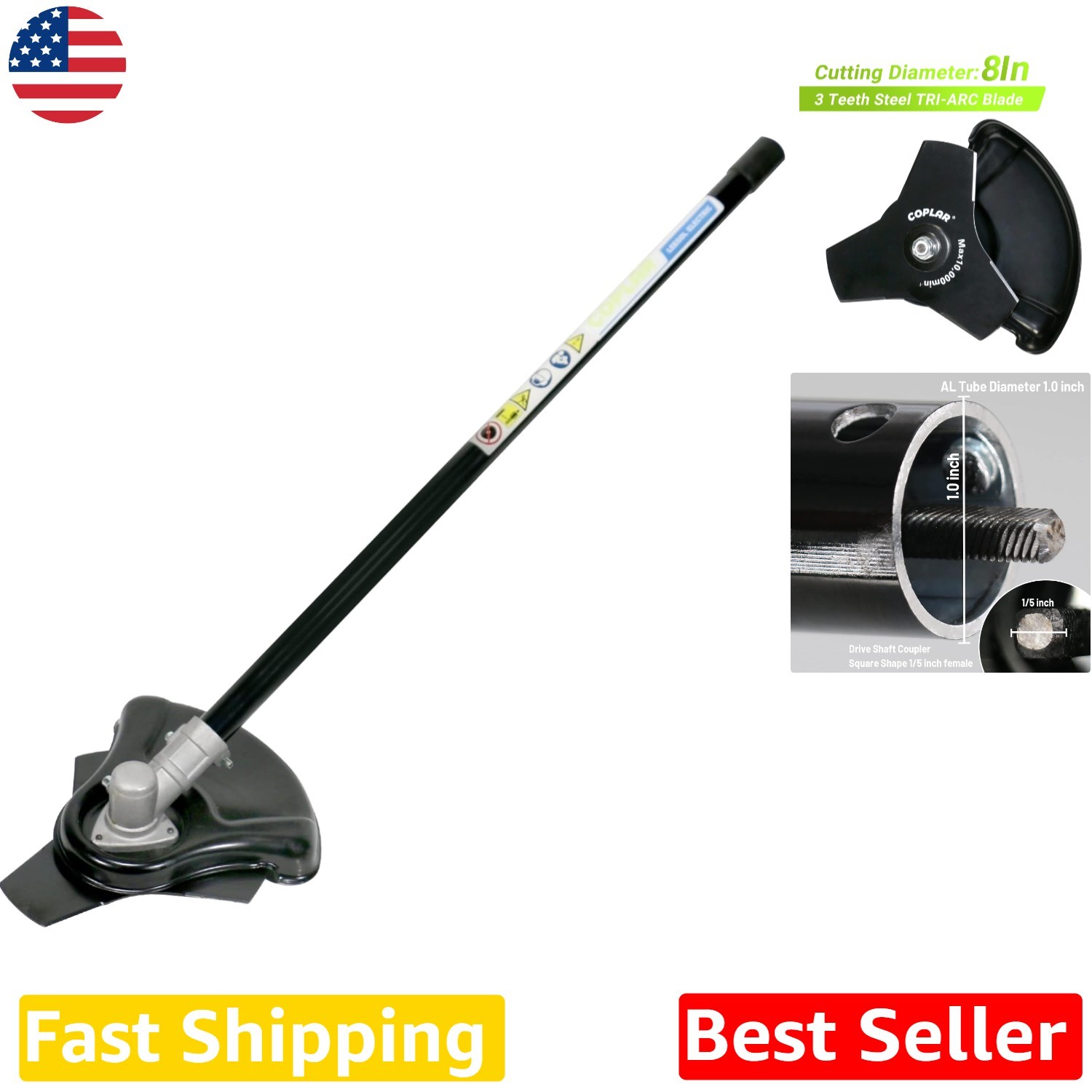 Heavy Duty 8 Inch Brushcutter Attachment - 20.3cm Steel TRI-ARC Blade, Max Power