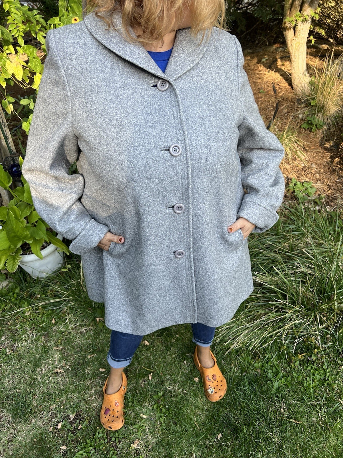 Vintage 60s Country Pacer Gray Swing Car Coat Union Made Mod A-Line 46 Bust