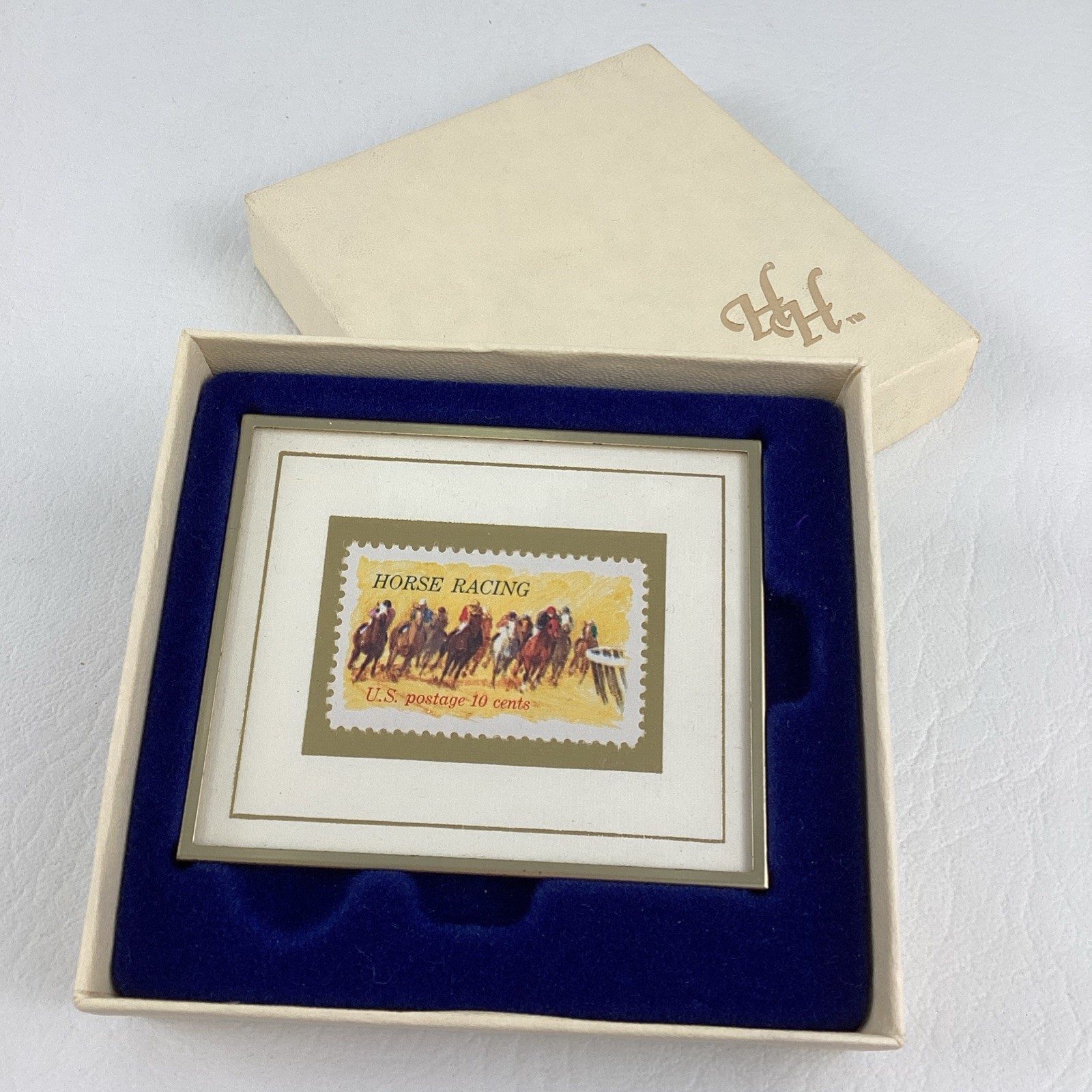 Hanford Heirlooms Collectible Framed Stamp Horse Racing Numbered Vintage Derby