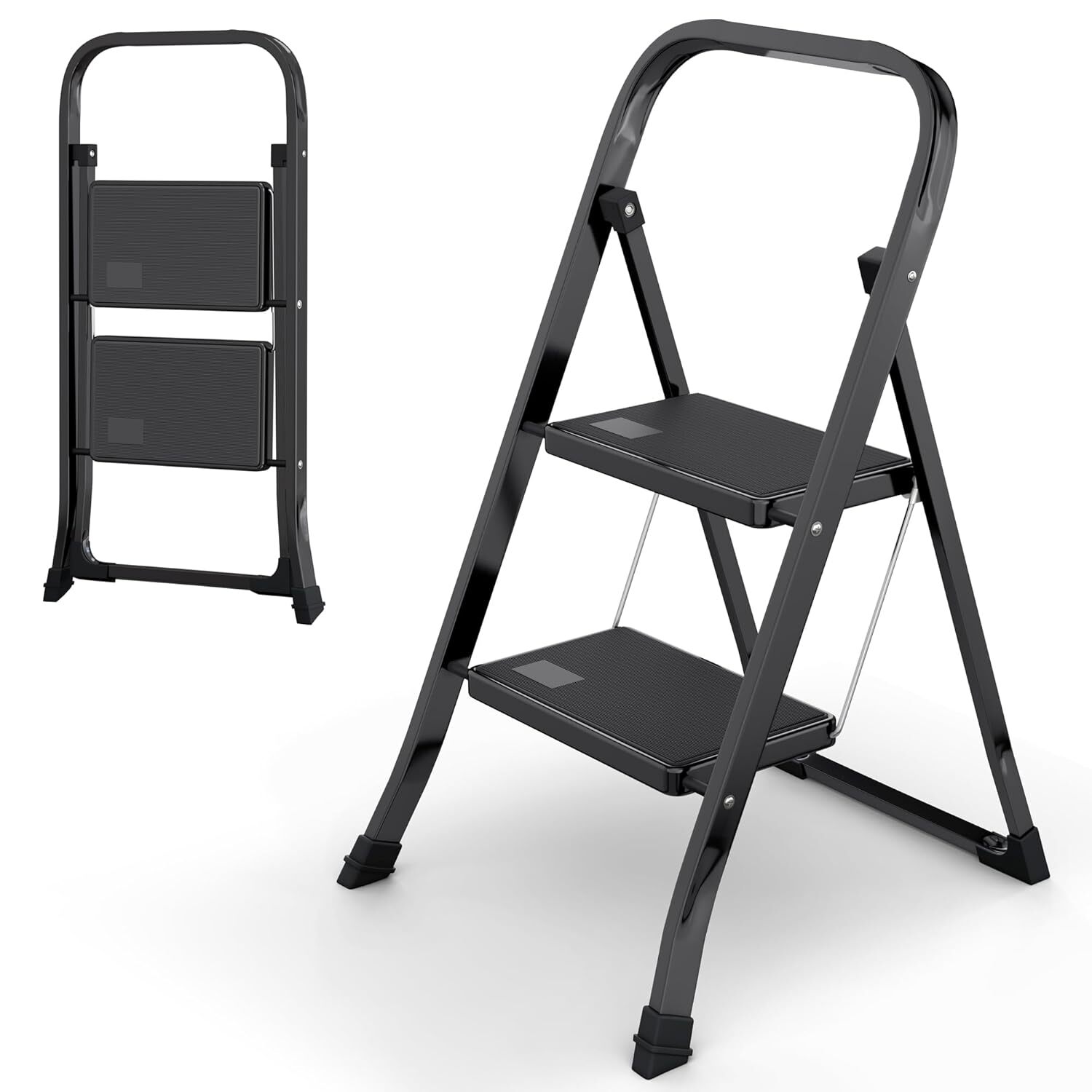 Steel Folding 2/3 Step Stool Ladder Adults With Soft-Grip Handle  330 Lbs