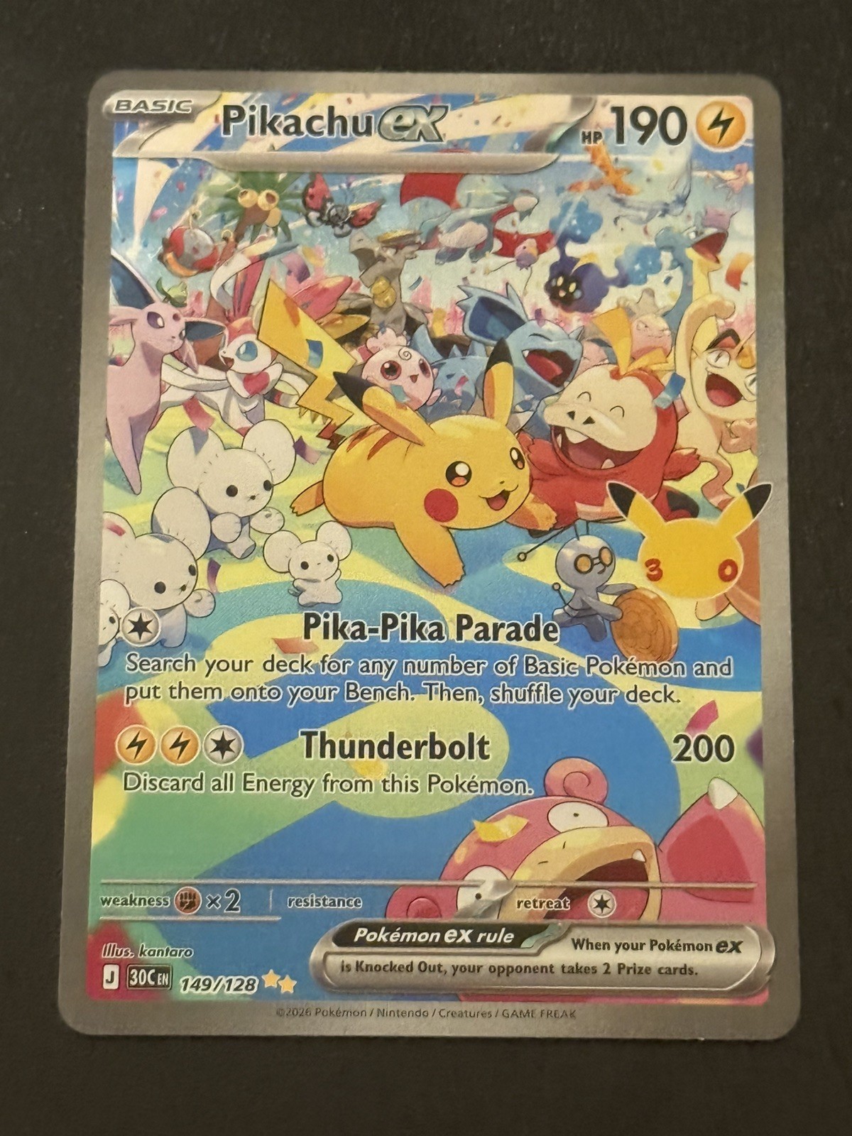 30th Anniversary Pikachu EX SIR 149/128 Perfect Condition 30th Anniversary Pikachu EX SIR 149/128 Perfect Condition