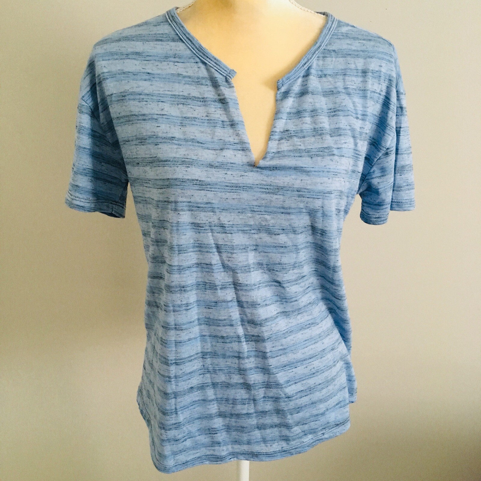 Socialite Blue Striped Split Neck Tshirt Top Size Small S** Socialite Blue Striped Split Neck Tshirt Top Size Small S**