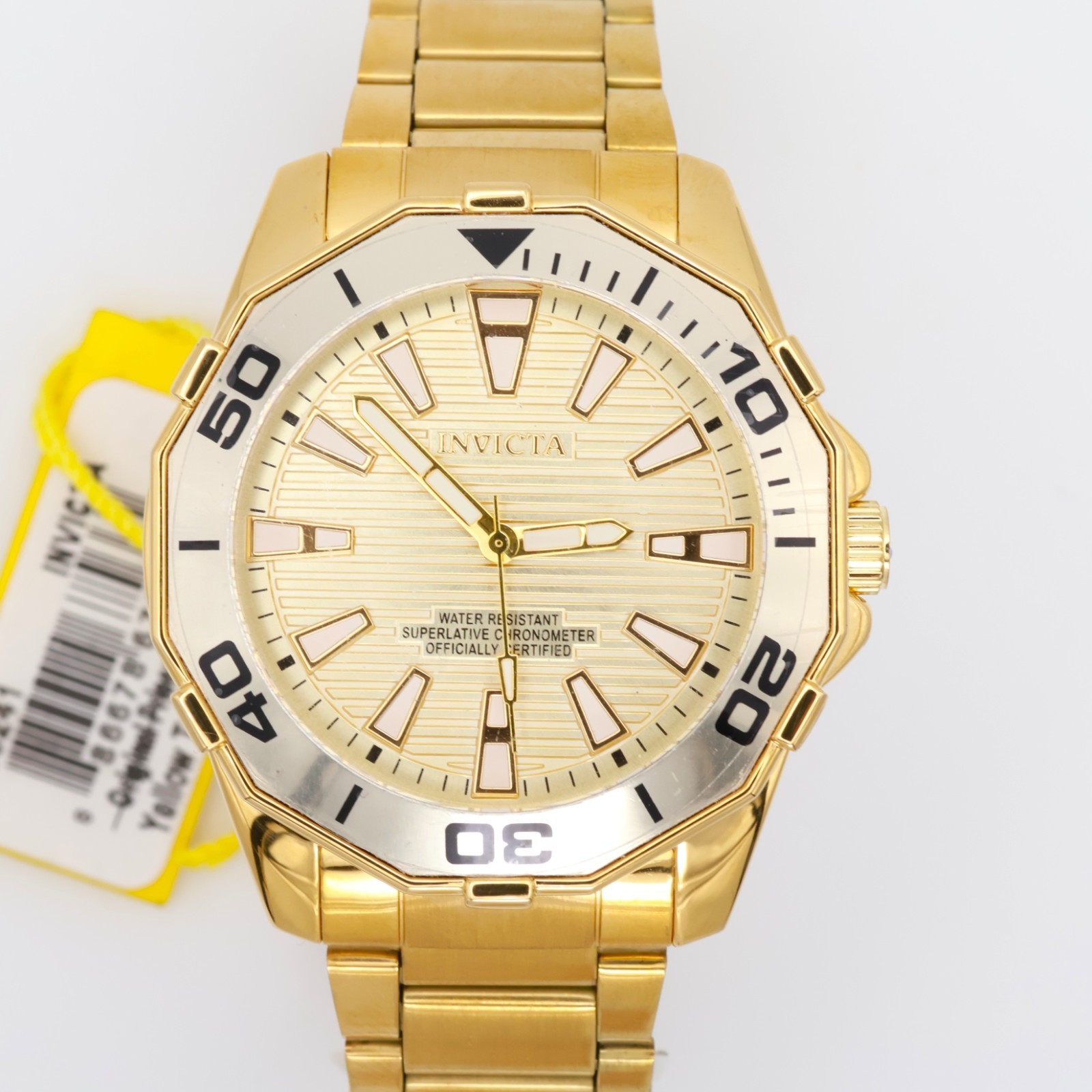 Invicta Diver Meridian Men\'s 46mm Gold Quartz Watch Gold Dial 69241