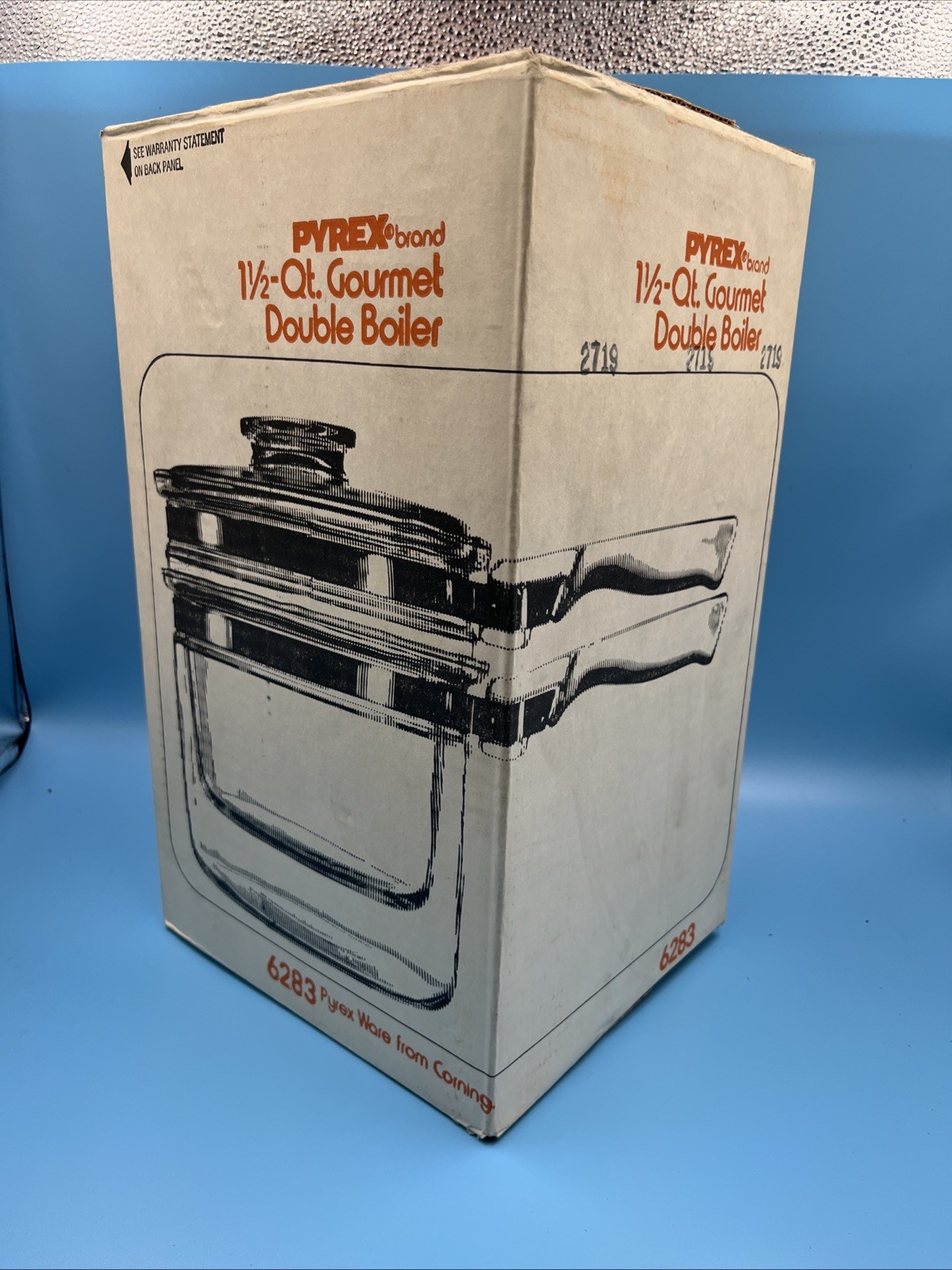 Vintage Pyrex Flameware Glass Double Boiler Saucepan & Lid 6283 1-1/2 Qt Sealed