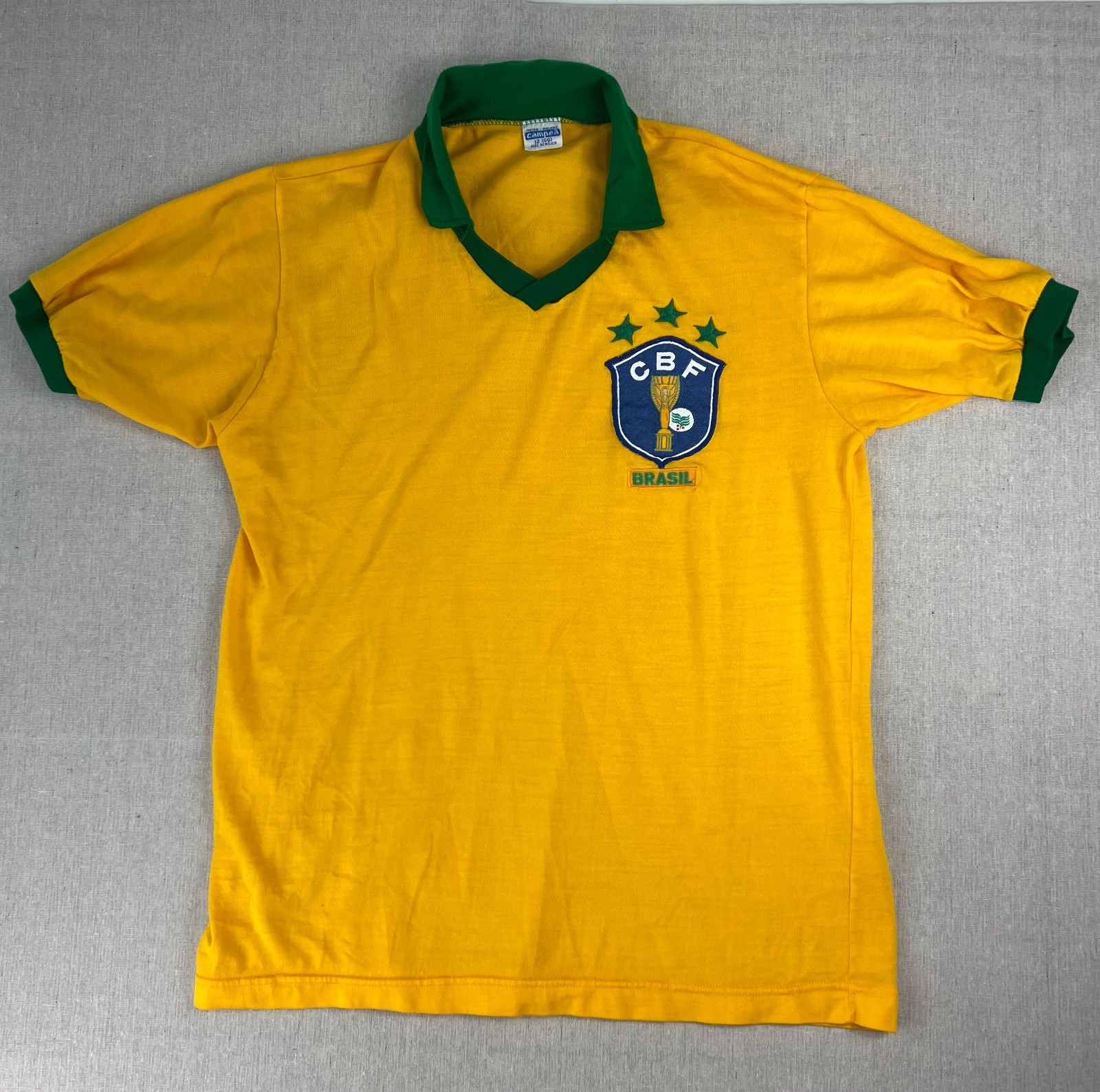 Vintage Campea Mens Yellow Brazil National Football Home Jersey Logo 80s Size 12 Vintage Campea Mens Yellow Brazil National Football Home Jersey Logo 80s Size 12