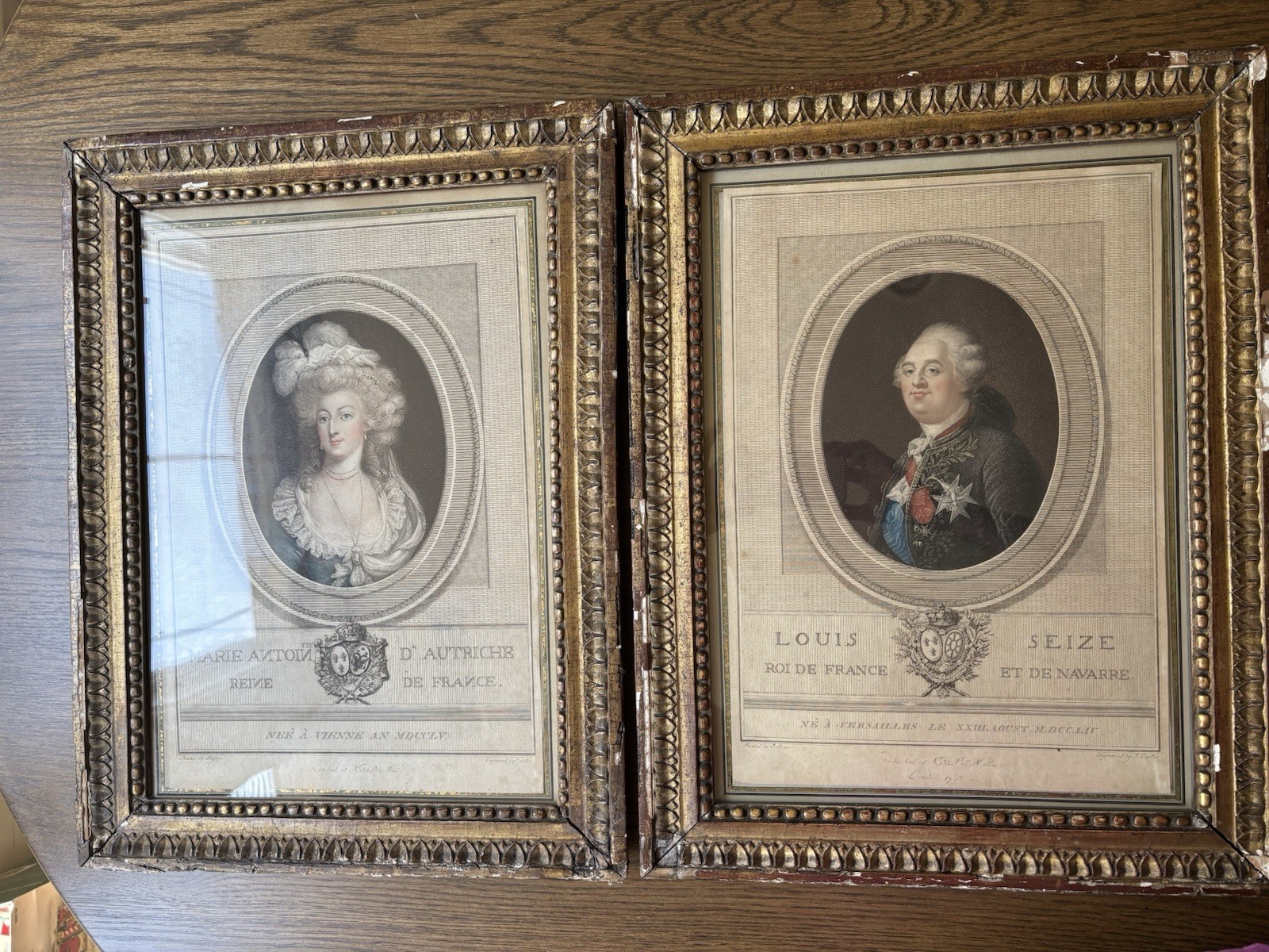 Pair 1793 Louis XVI & Marie Antoinette Stipple Engravings John Curtis Framed Set