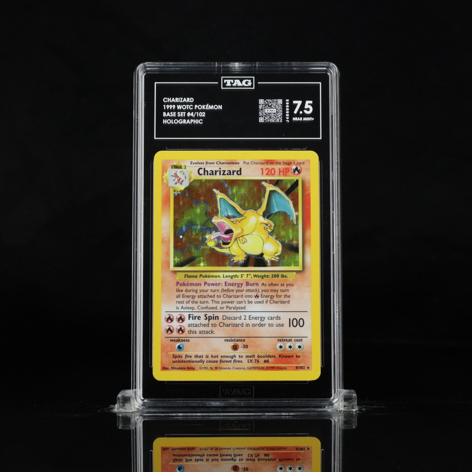 DEFECTIVE 1999 Base Set Charizard Holographic Rare 4102 TAG 75 NM G3D DEFECTIVE 1999 Base Set Charizard Holographic Rare 4102 TAG 75 NM G3D