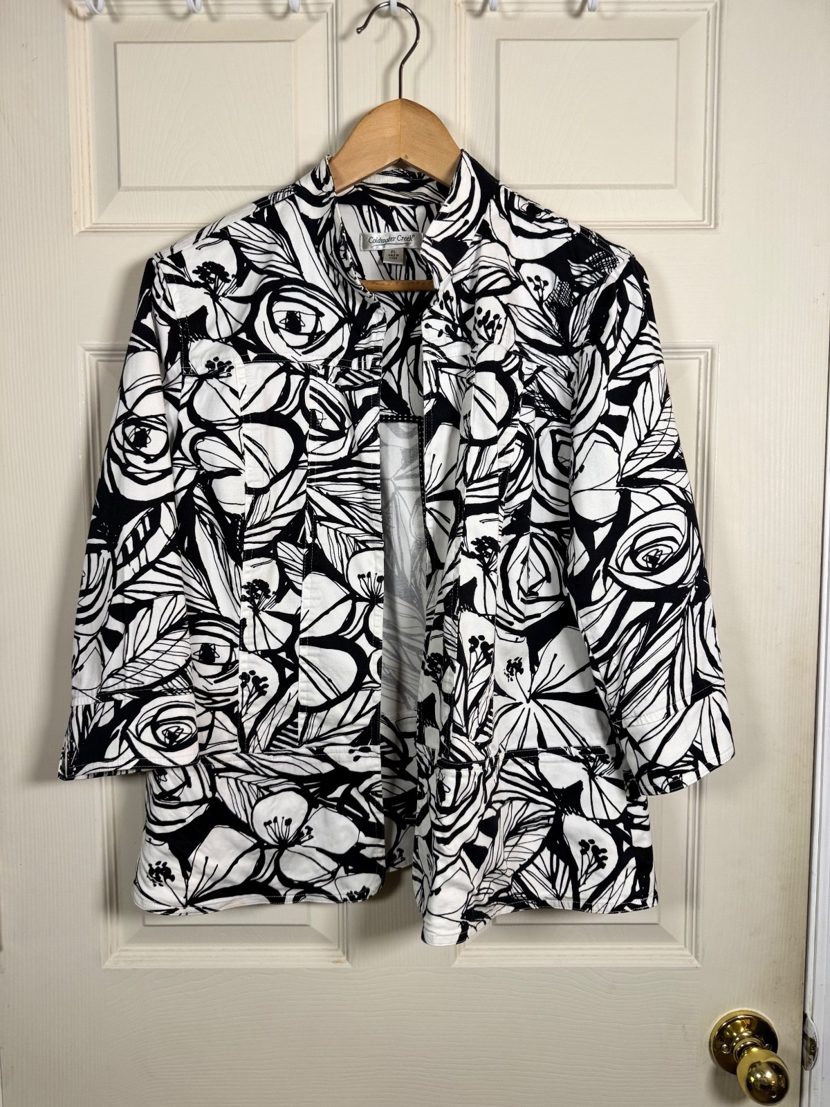 Coldwater Creek Black and White Floral Blazer Jacket PL
