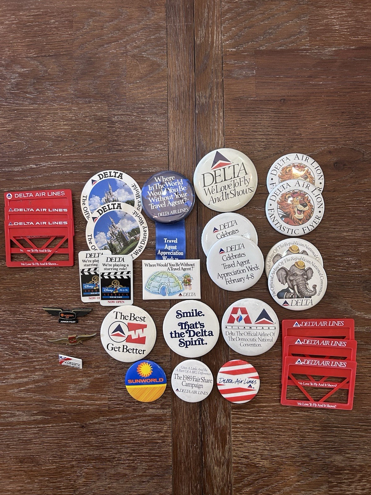 Vintage Delta Airlines 28 Piece Button Pin Sticker Lot