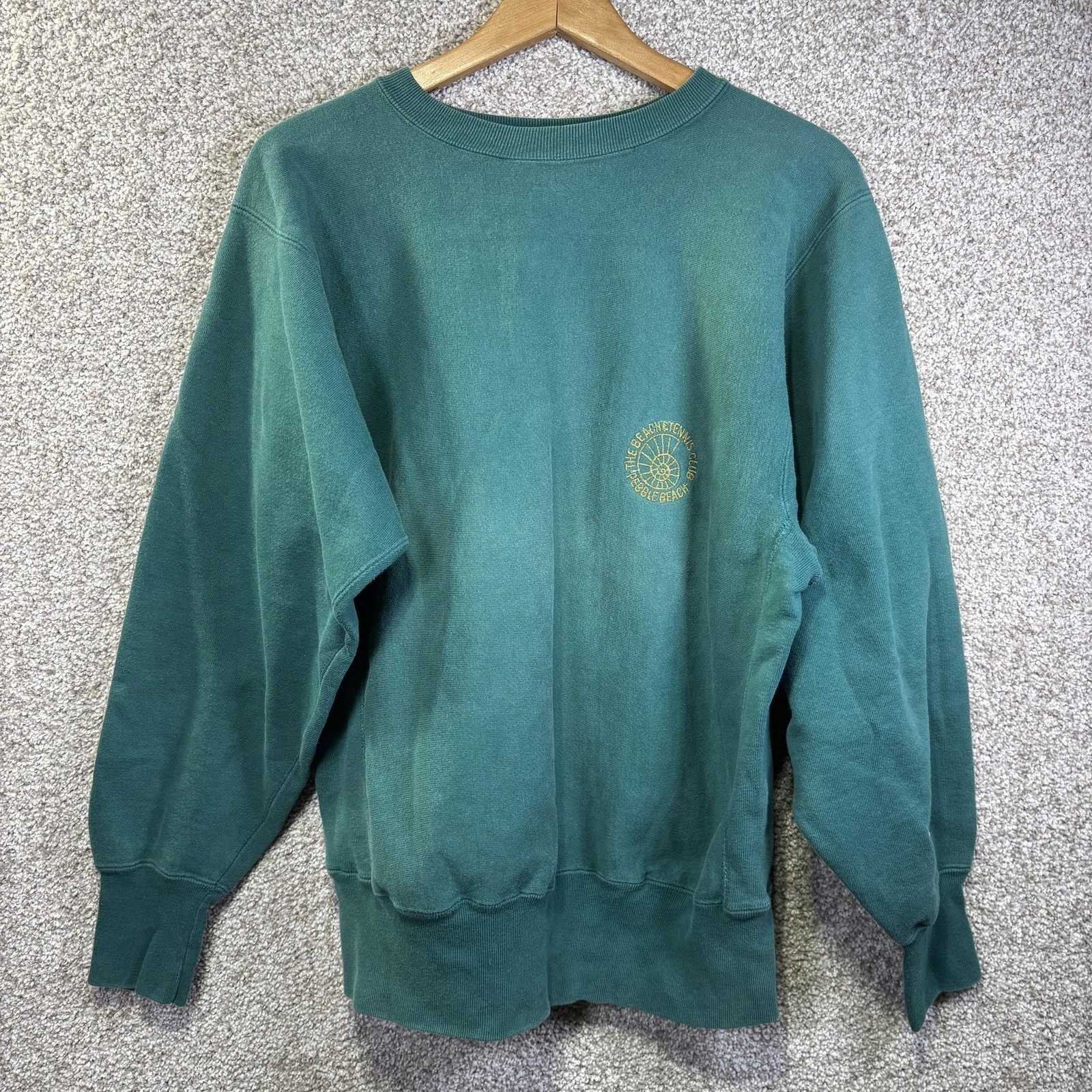 Vintage Champion Sweatshirt Mens Large Green Reverse Weave Pebble Beach 80s