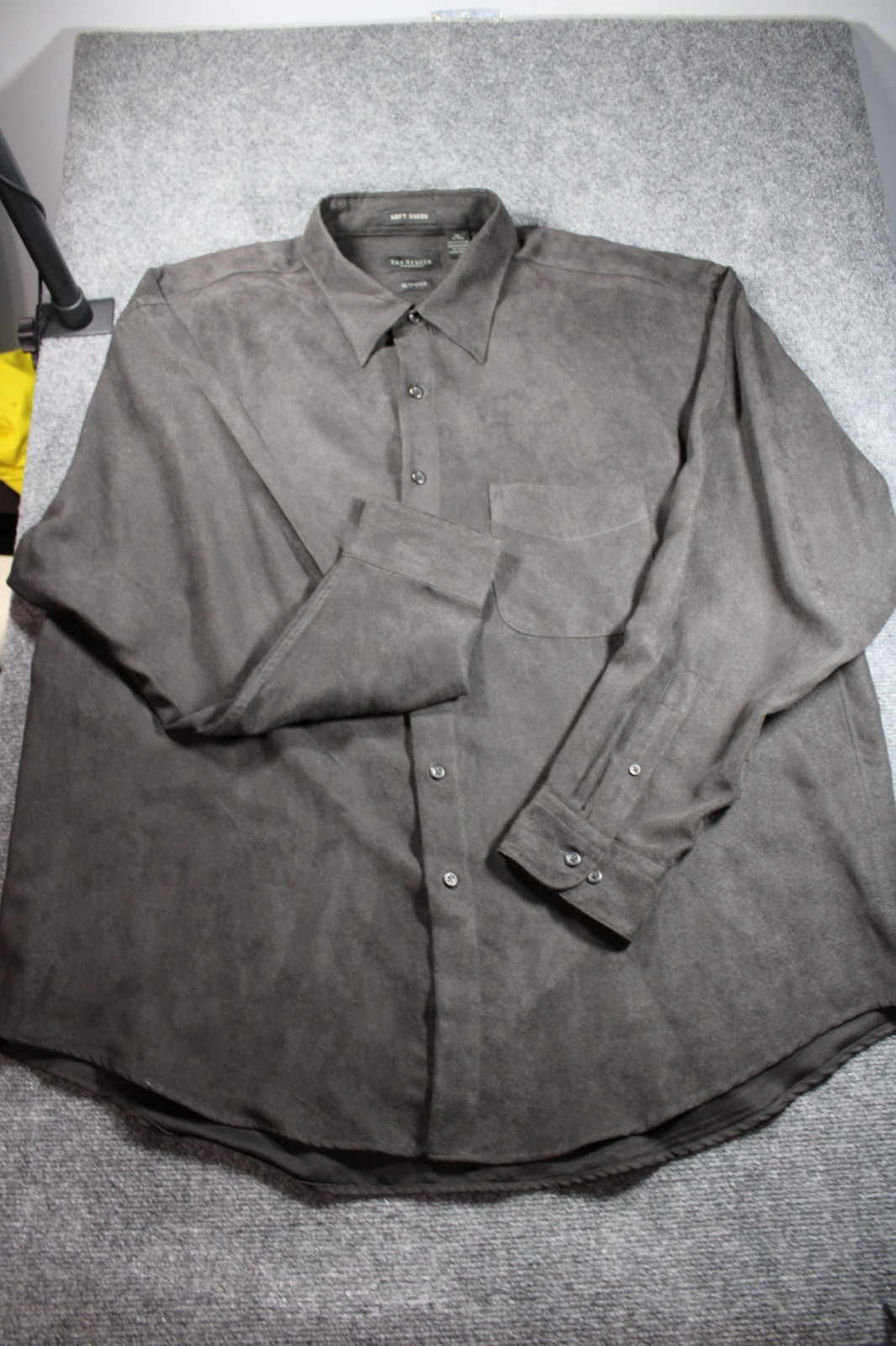 Van Heusen Shirt Men\'s XL 17-17.5 Black Soft Suede Long Sleeve Button Up Casual