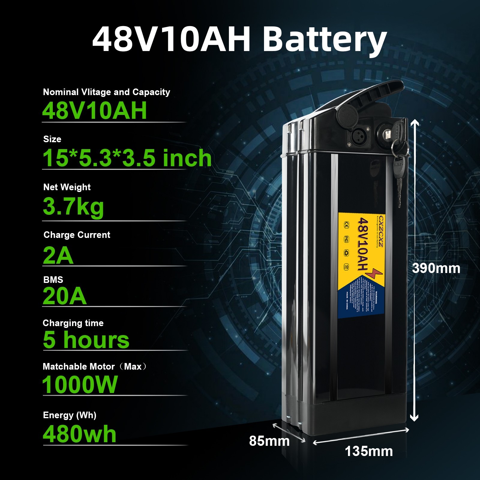48V 10Ah 13Ah 20Ah Folding Electric Ebike lithium battery For 200W-1000W Motor