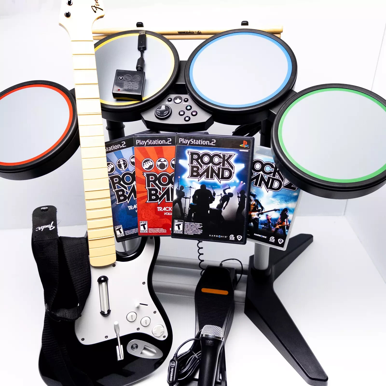 Playstation Rock Band Bundle PS2 PS3 PS4 PS5 Guitar Drums Dongle Mic *TESTED*