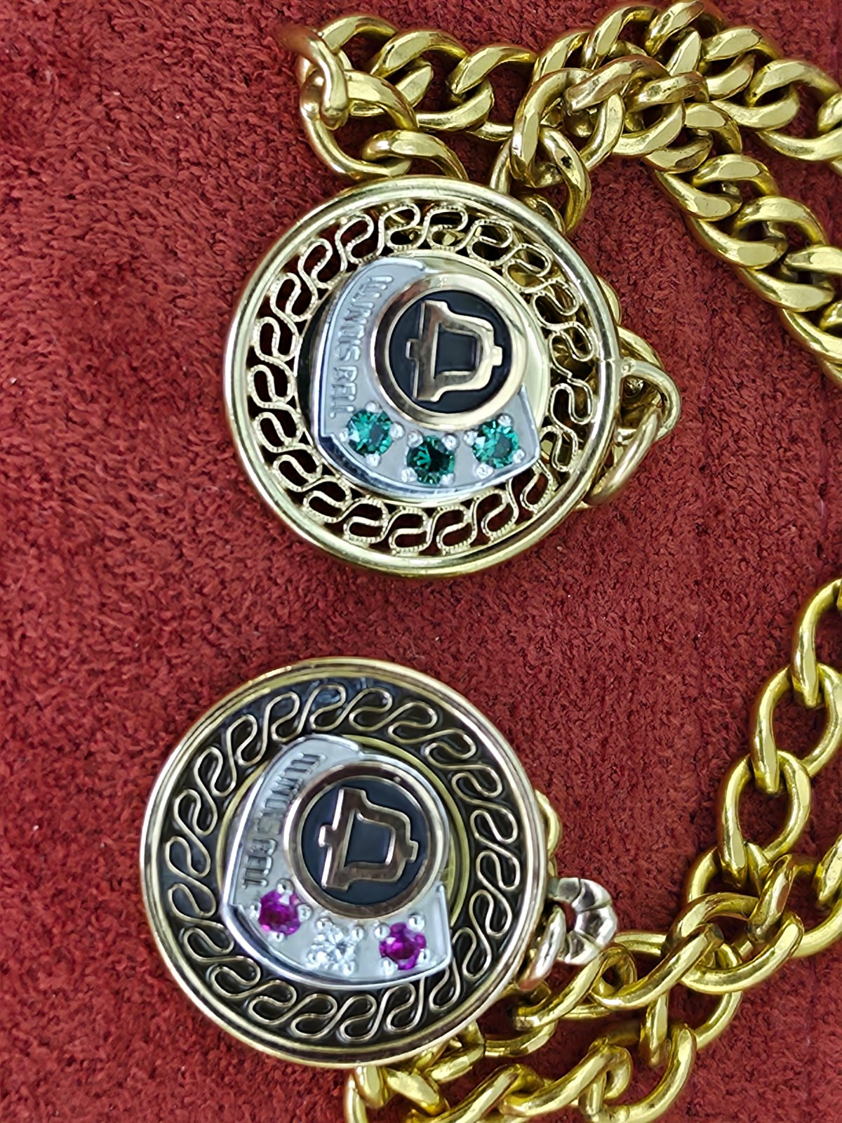 Vintage Illinois Bell Telephone Co 15 & 25 Yr Service Charm Bracelet.