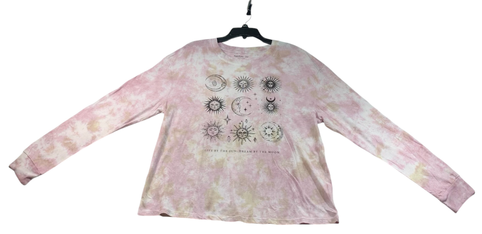 Rebellious One Shirt Womens Size Large Pink Tie Dye Sun and Moon Long Sleeve New