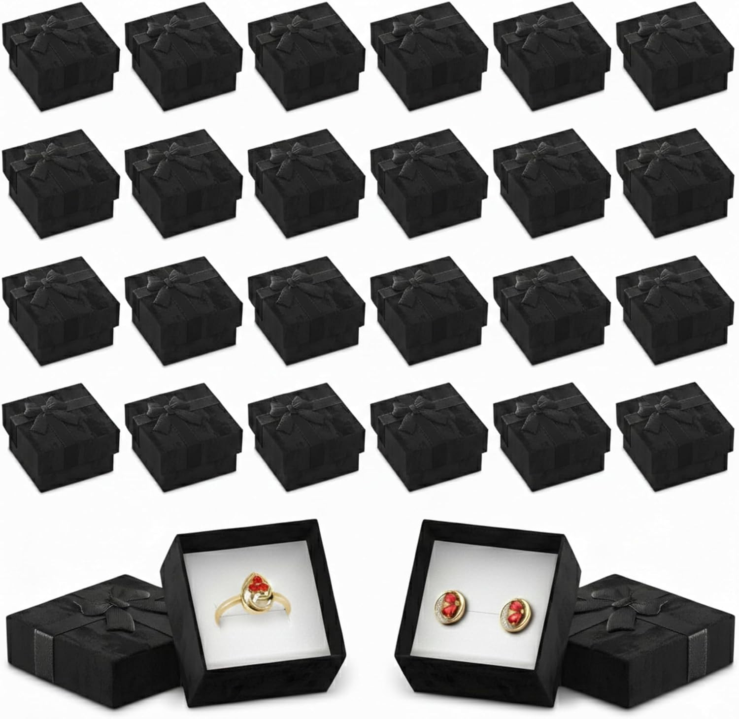 Tesorrio 24 Pcs Bulk Ring Boxes for Jewelry Gifts, 1.57 X 1.12 in (Black)