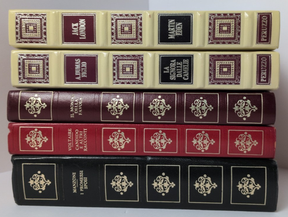 Lot of 5 Vintage Italian Classic Fiction Books Faux Leather 1970's and 1980's