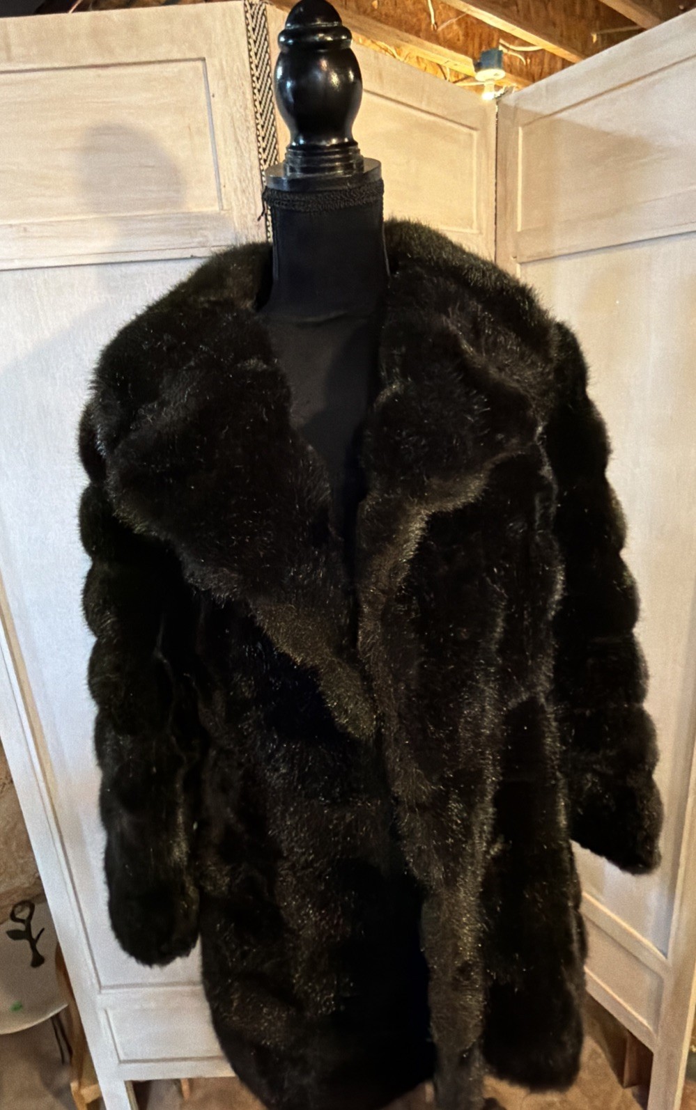 Benmor New York Faux Mink Fur Coat Black Dark Brown UNION MADE Size 10 Med MINT