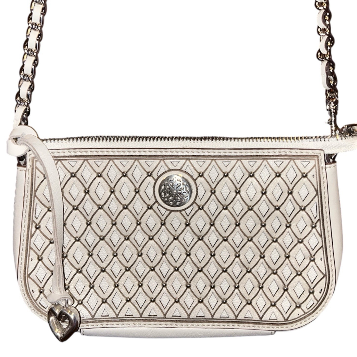 Brighton Sera Leather Crossbody Bag in Cream with Chain Strap