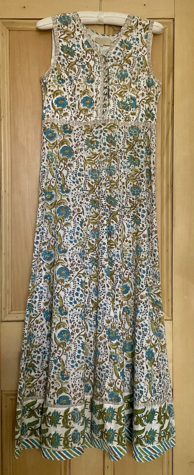 EAST ARTISAN with ANOKHI blue multi floral woodblock print boho maxi dress 10