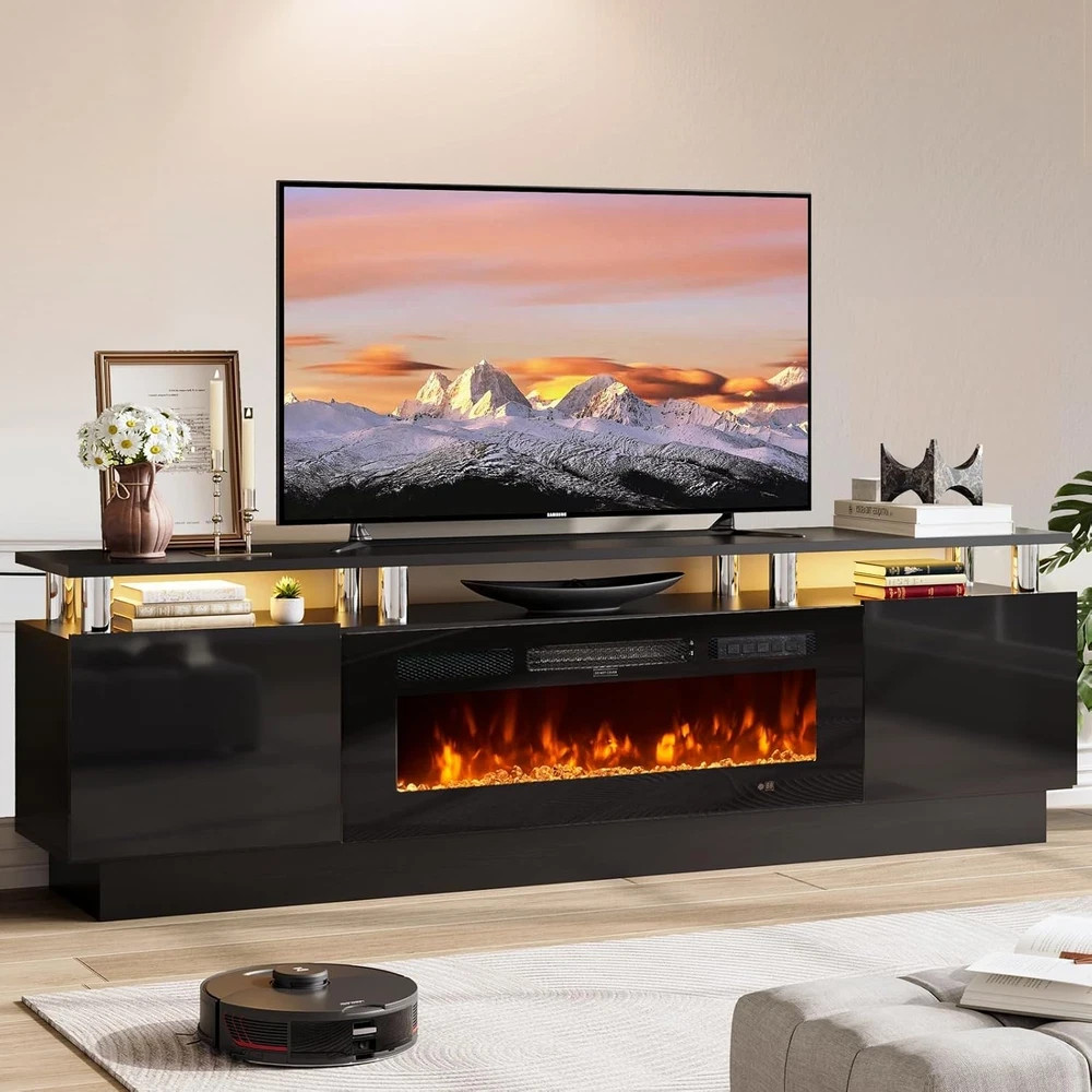 70-80 inch TV Stand Electric Fireplace Media Console Entertainment Center Black
