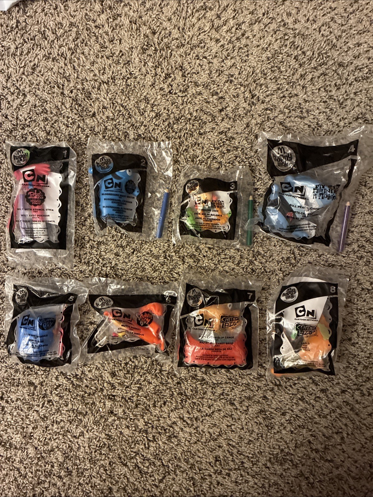 2007 McDonald’s Carton Network Happy Meal Toys Complete Set Of 8 NIP