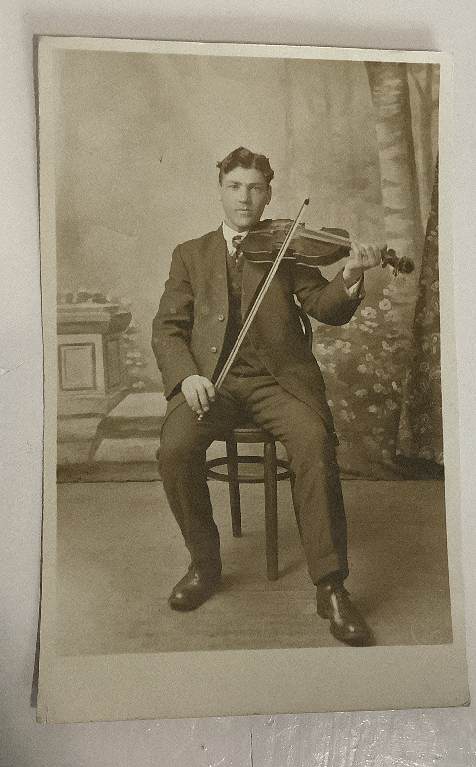 RPPC Vintage Real Photo Postcard dapper man playing violin In Suit Antique RPPC Vintage Real Photo Postcard dapper man playing violin In Suit Antique