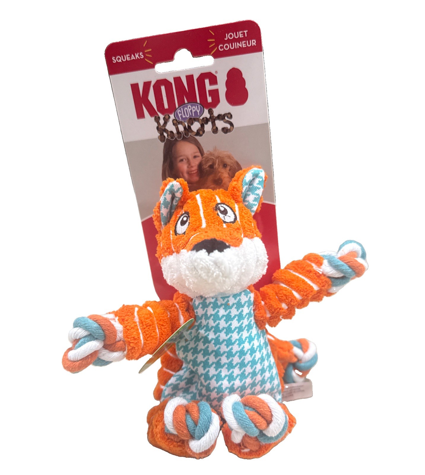 Kong Floppy Knots Fox Squeaky Rope Tug & Shake Dog Toy Kong Floppy Knots Fox Squeaky Rope Tug & Shake Dog Toy