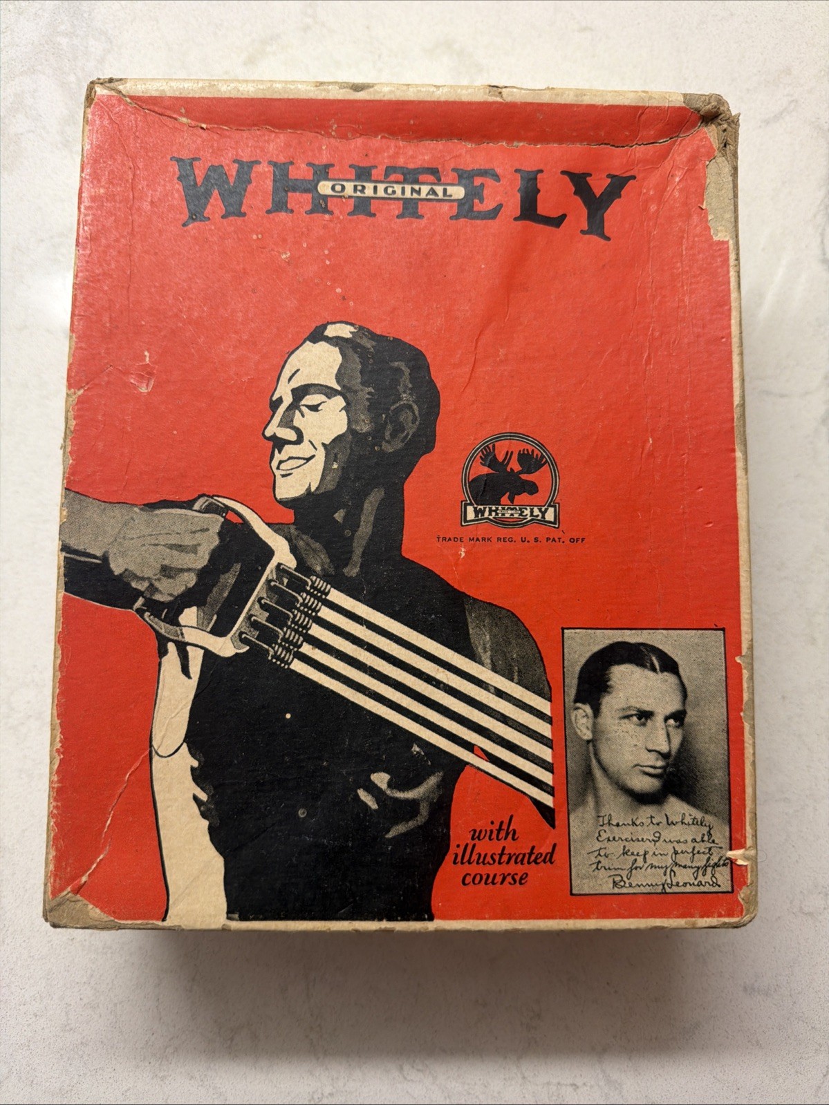 1922 🥊 CHAMPION BENNY LEONARD CHEST PULL EXERCISE w/BOX & Instructions Whitely