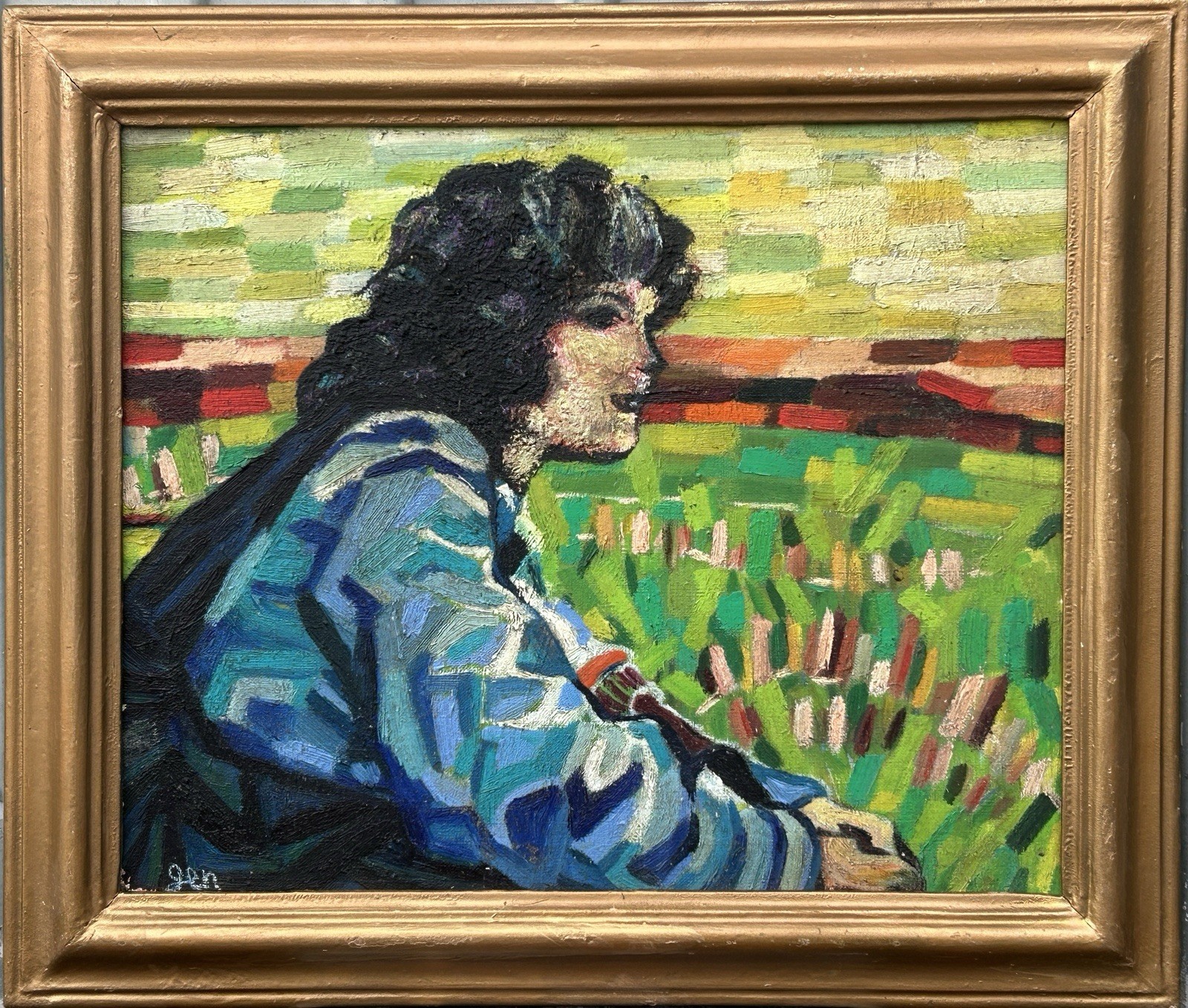 Female Portrait Original Vintage Mid Century Oil Canvas Painting, Framed