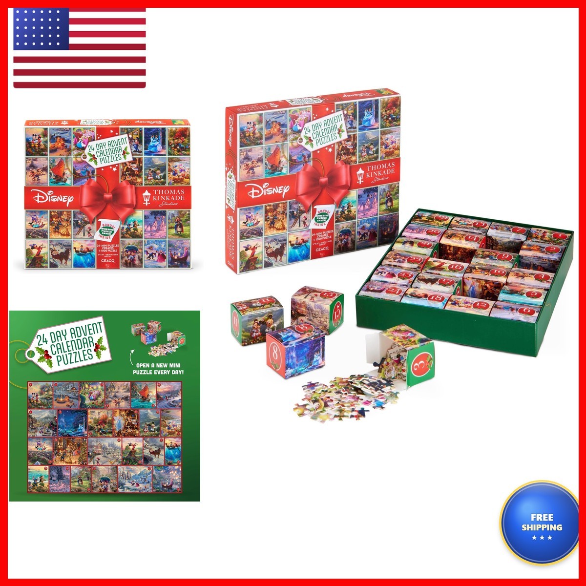 Ceaco Thomas Kinkade Disney 24 Day Advent Calendar 100PC Puzzle