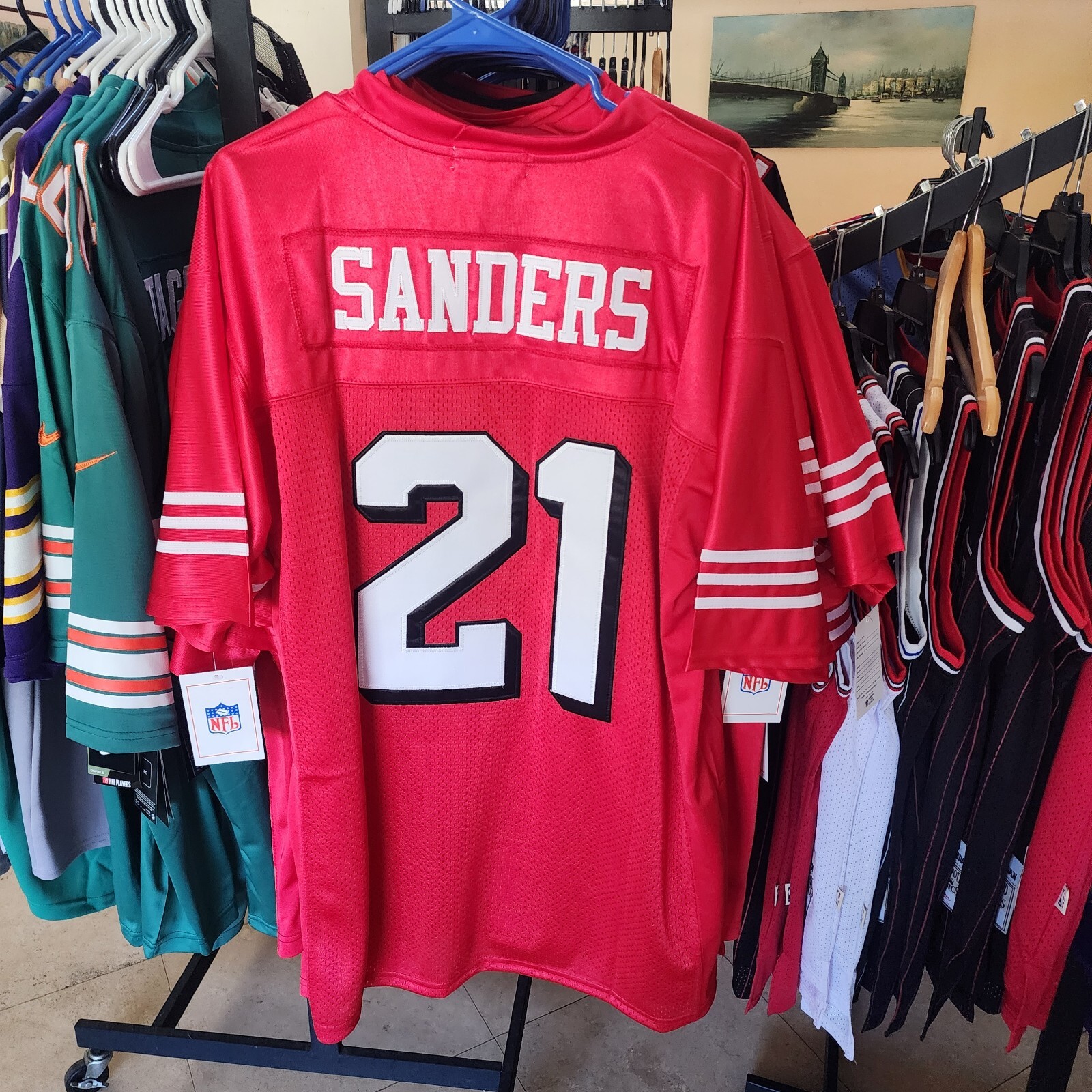 VINTAGE Deion Sanders Jersey Throwback Red San Fransisco 49ers - MENS LARGE