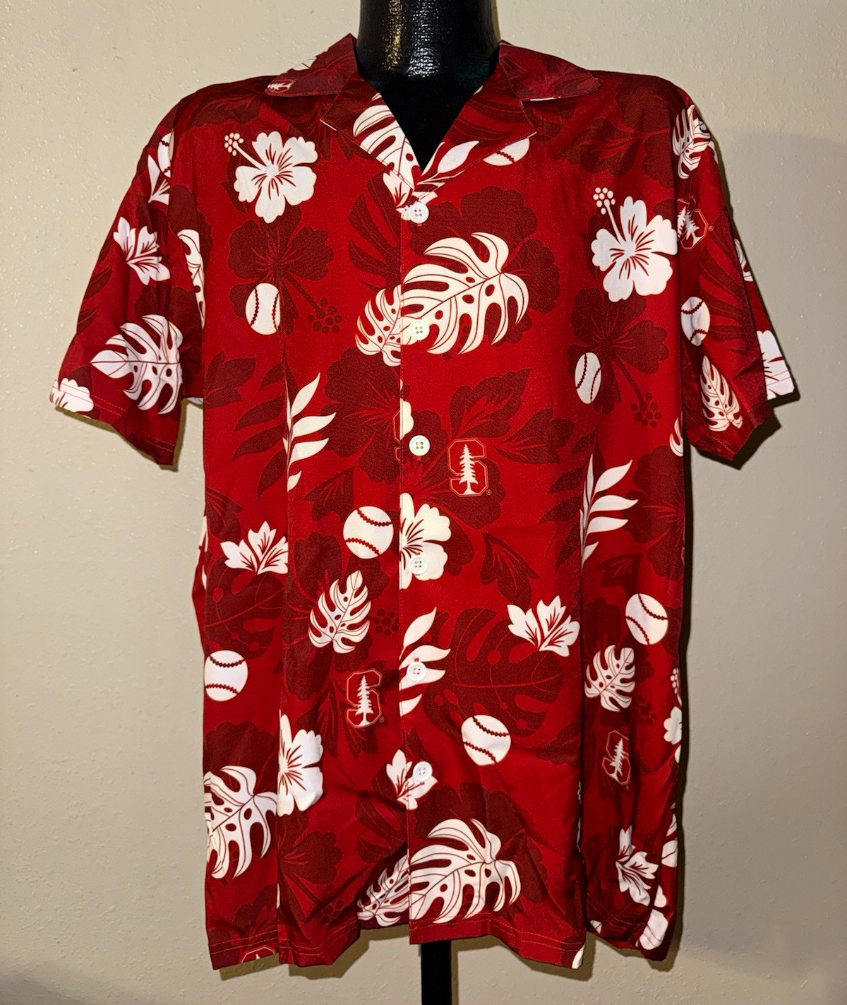 Men’s Stanford Cardinal Hawaiian Floral Baseball Short Sleeve Button-Down Tee XL Men’s Stanford Cardinal Hawaiian Floral Baseball Short Sleeve Button-Down Tee XL