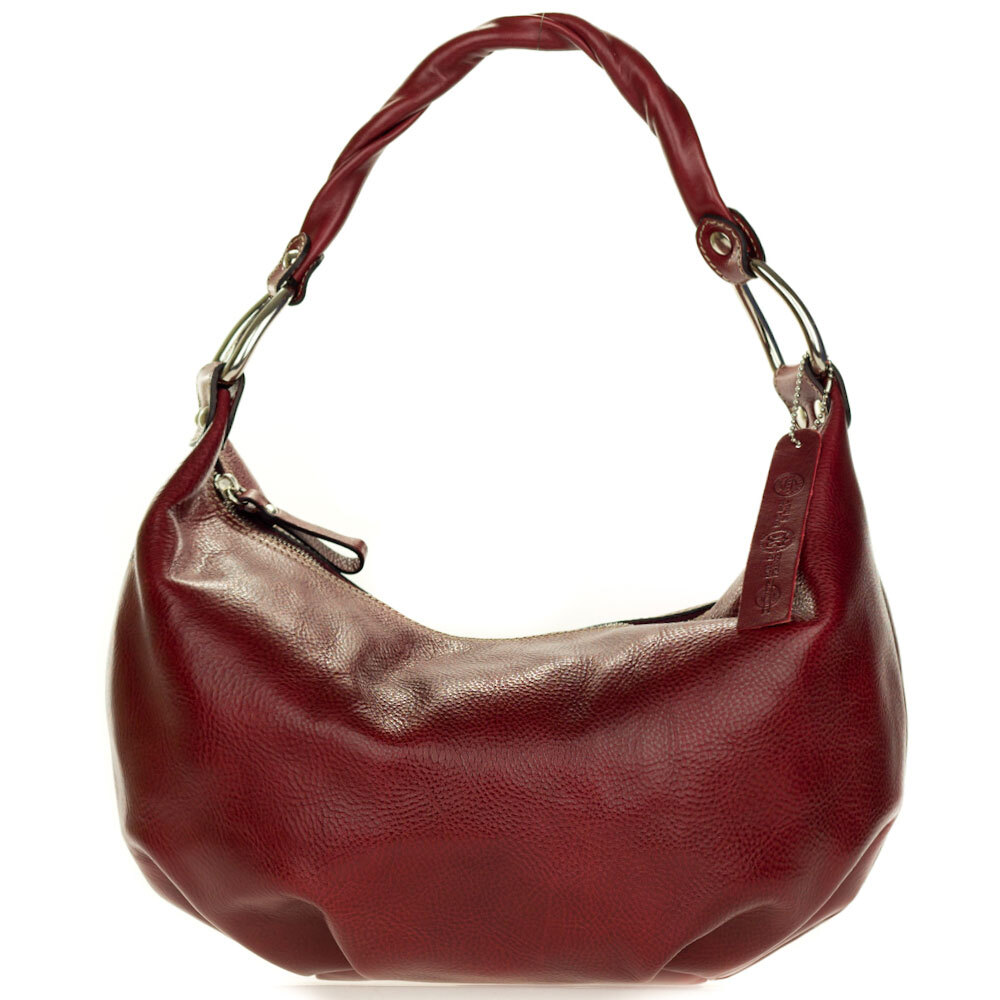 Robe di Firenze Italian Made Burgundy Red Organically Treated Leather Hobo Bag