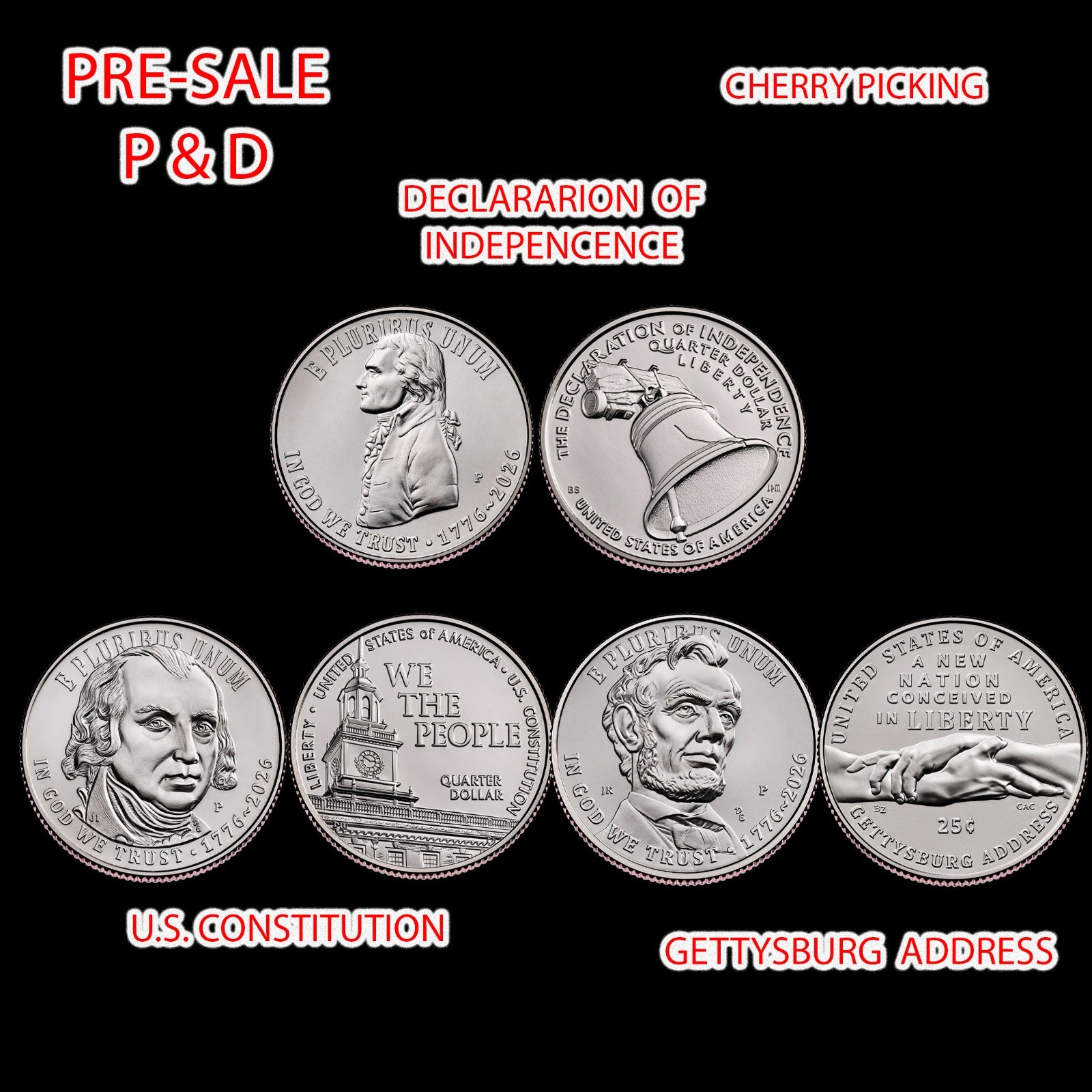 2026 P D Dec. Independence / Constitution / Gettysburg  6 COINS ⭐ PRESALE ⭐