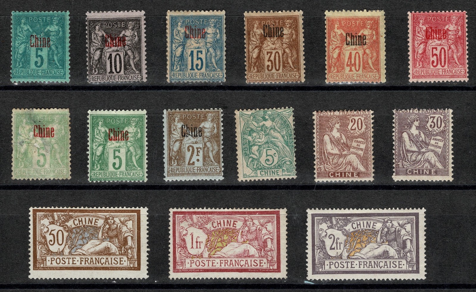 FRENCH OFFICES IN CHINA 15 Mint Stamps 1894 CHINE Overprints Merson Part 1
