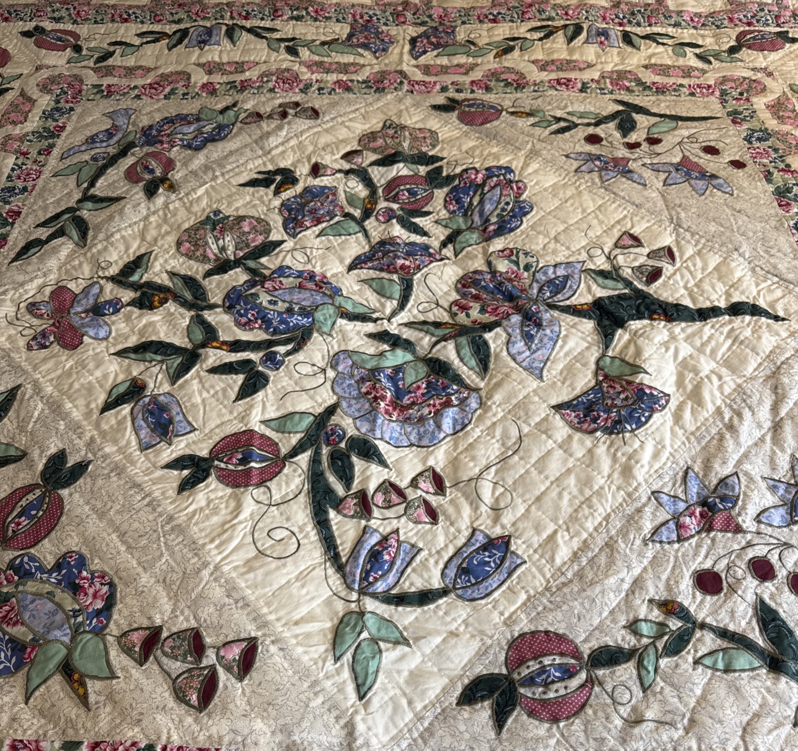 Vintage Arch Quilt Jacobean Garden With 2 Shams New In Pkg Hand Made